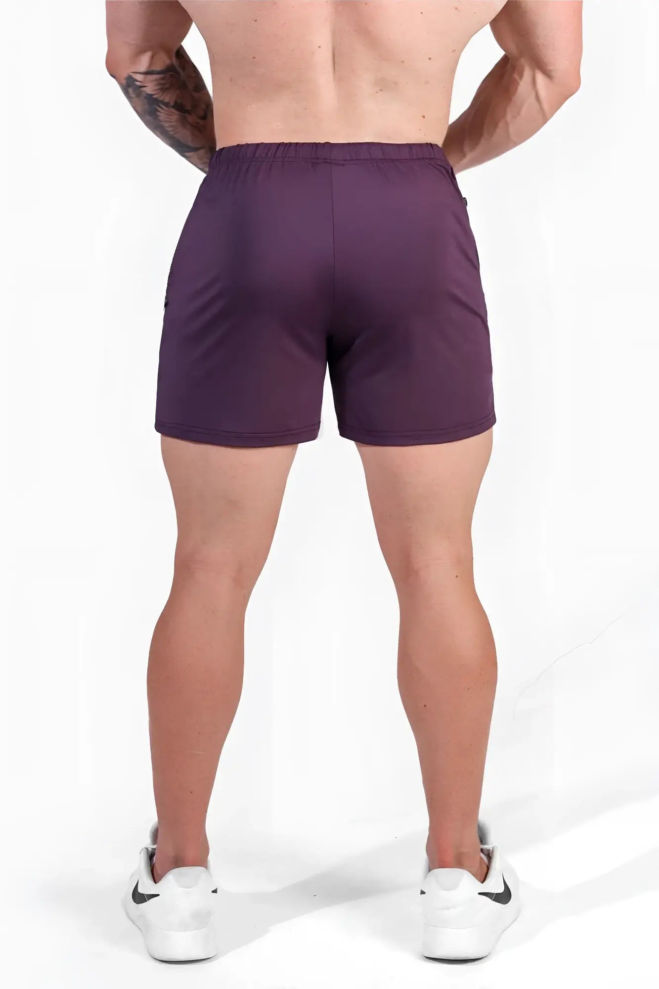 Jed north agile bodybuilding 4 inch dark purple athletic shorts with fitted waistband and zipper side pockets
