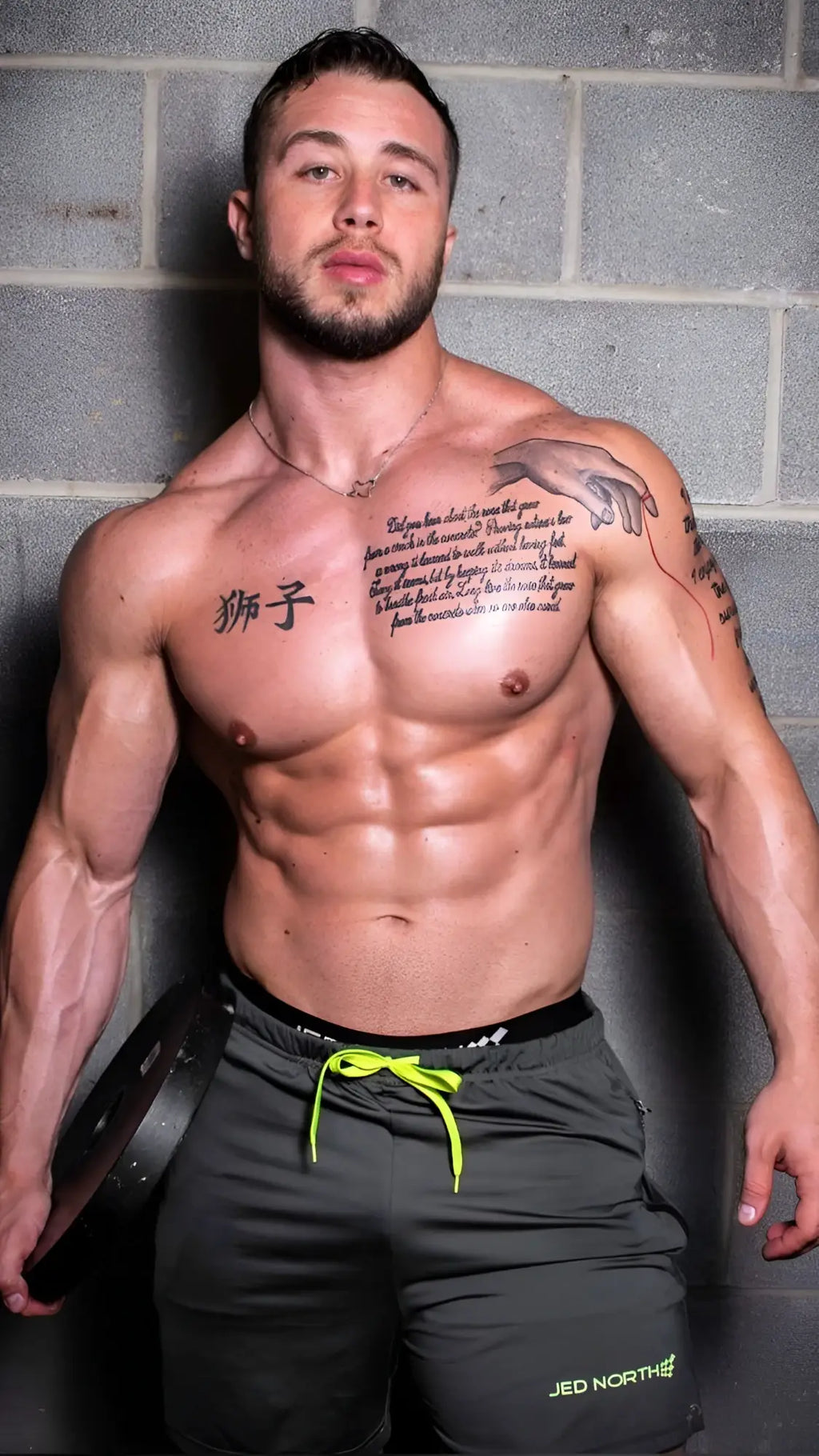Black jed north agile bodybuilding shorts with neon green drawstring and zipper pockets for workout use