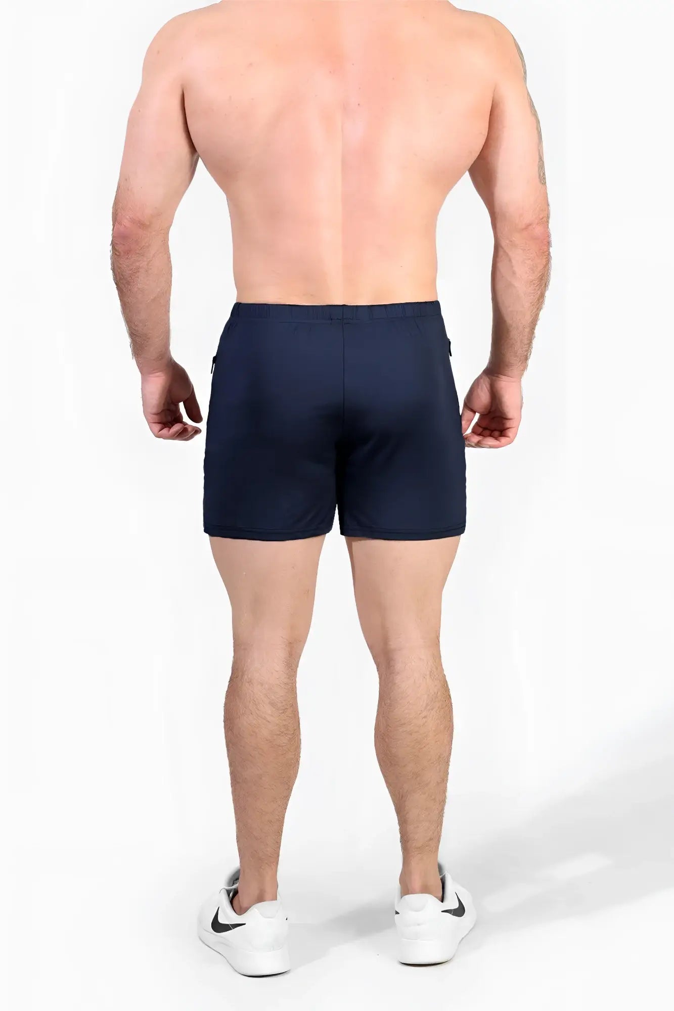 Navy blue jed north agile bodybuilding 4 inch shorts with sleek form-fitting design and zipper side pockets