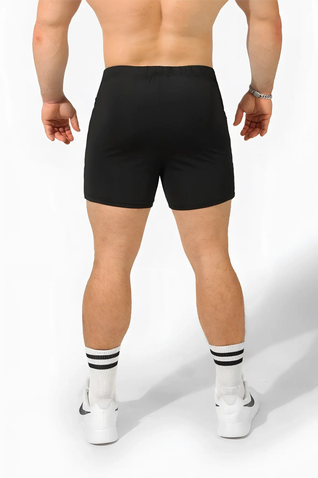 Jed north agile bodybuilding 4 inch black athletic shorts with zipper pockets and subtle side seams for active wear