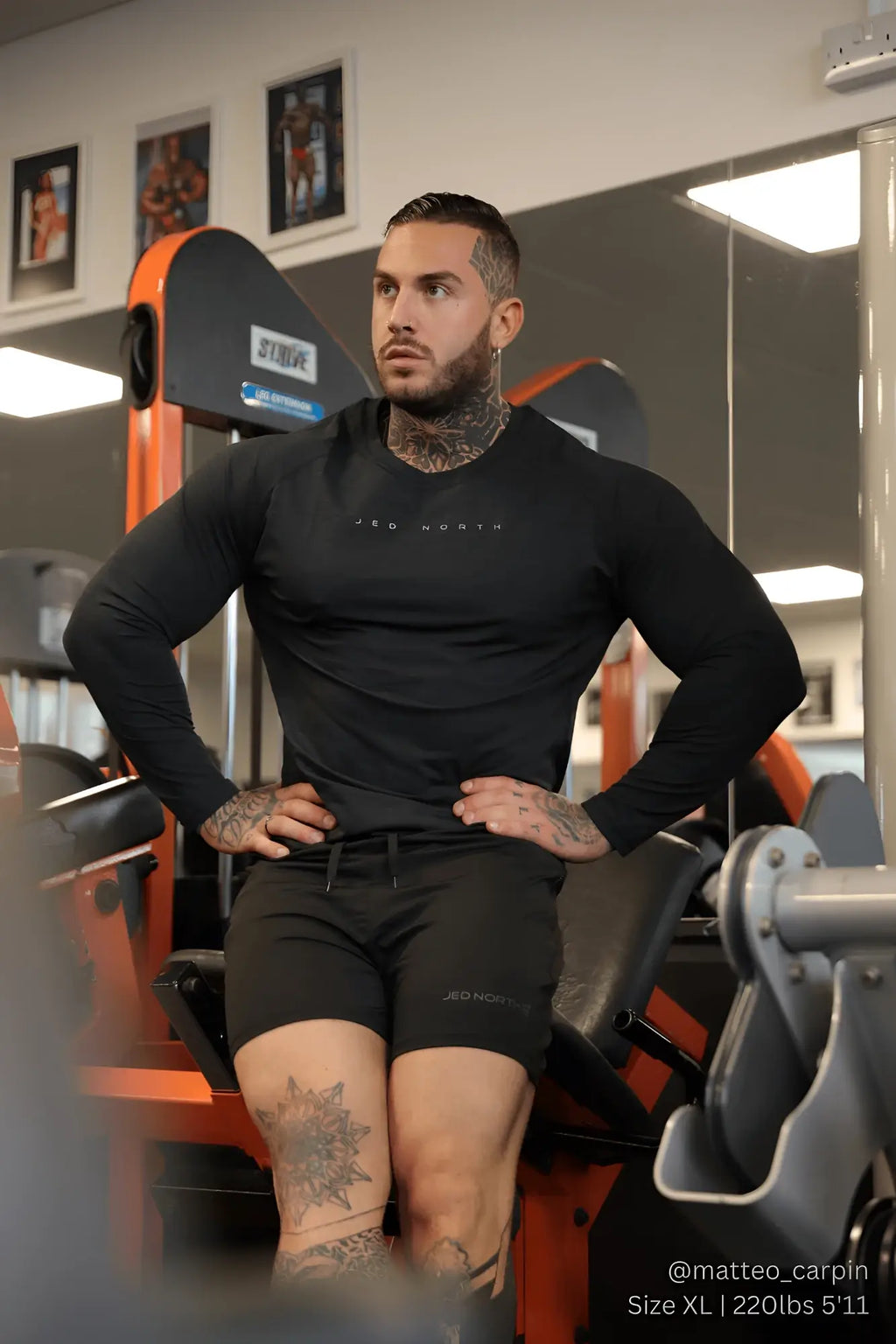 Black long-sleeved Jed North agile training tee with two north logo on chest in charcoal black color