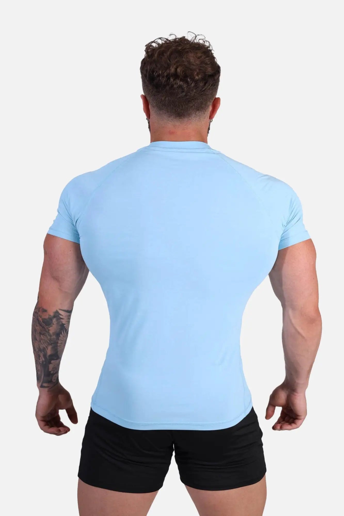 Jed North agile short sleeve training tee in arctic blue light blue breathable athletic fabric for workouts