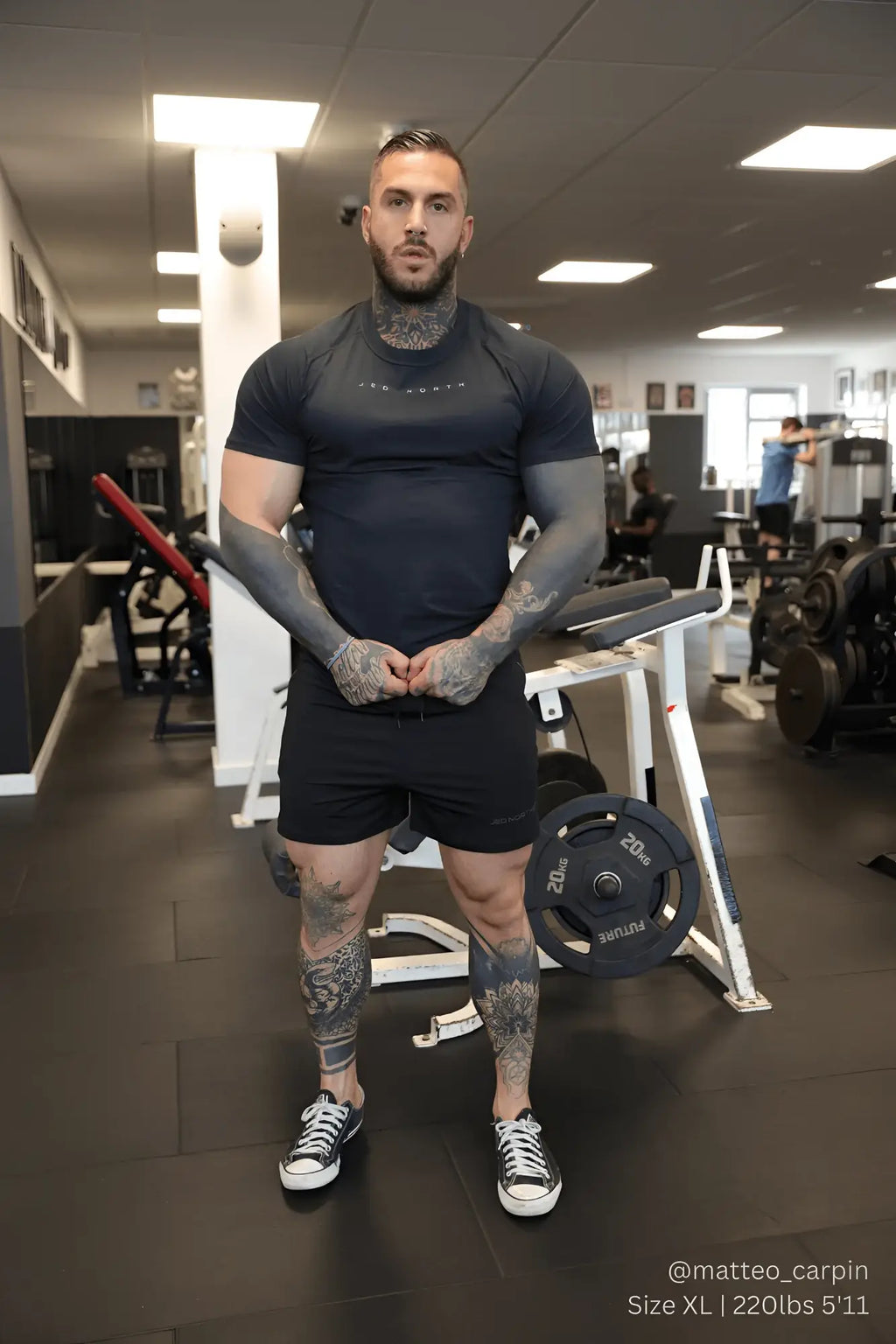 Jed North agile short sleeve training tee in charcoal black with subtle chest logo made of compression fabric