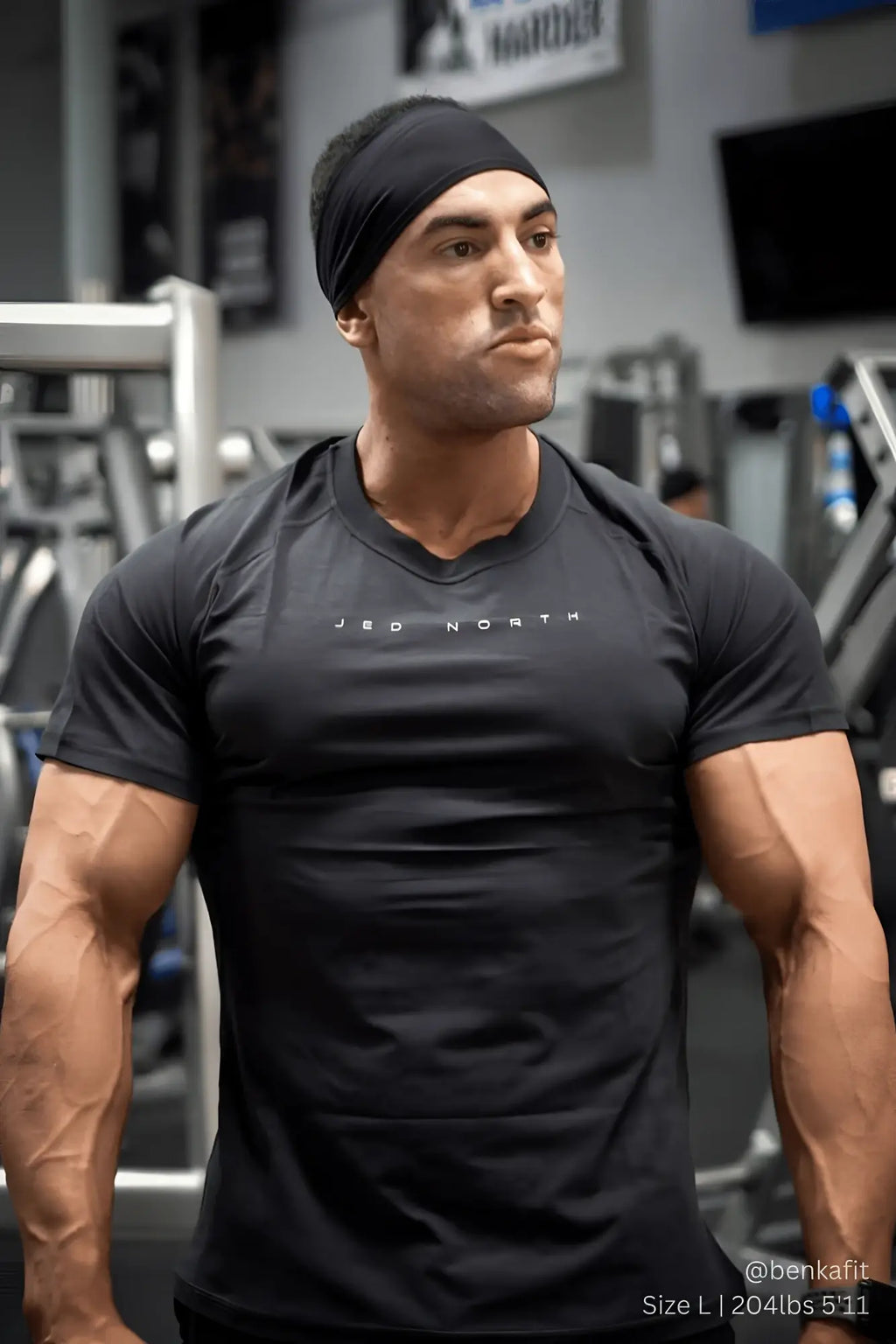 Black short-sleeved Jed North agile training tee with white logo print designed for fitness and activewear