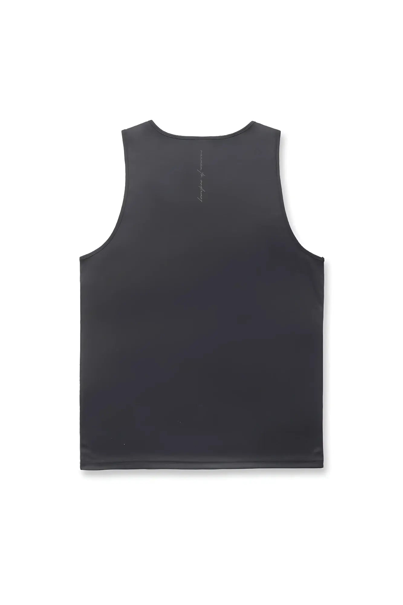 Back view of Jed North Alpha microfiber fast-dry sleeveless gym tank top in obsidian black with vertical logo detail