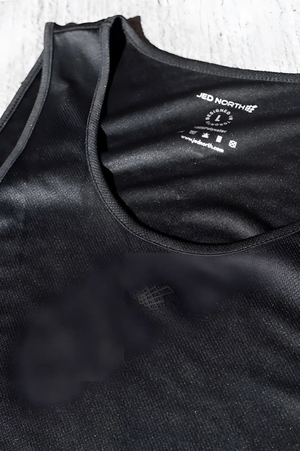 Jed North Alpha microfiber fast-dry gym tank top obsidian black with subtle textured weave and embroidered logo near hem