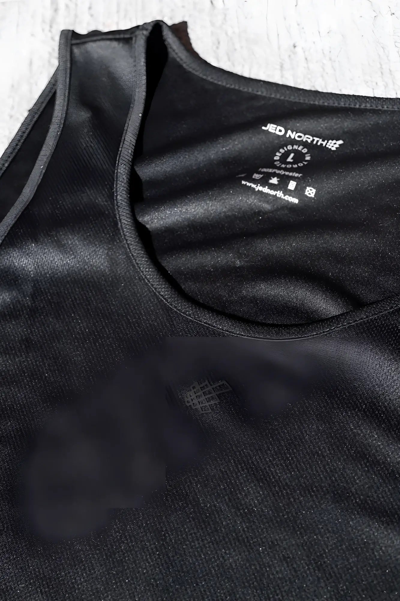 Jed North Alpha microfiber fast-dry gym tank top obsidian black with subtle textured weave and embroidered logo near hem