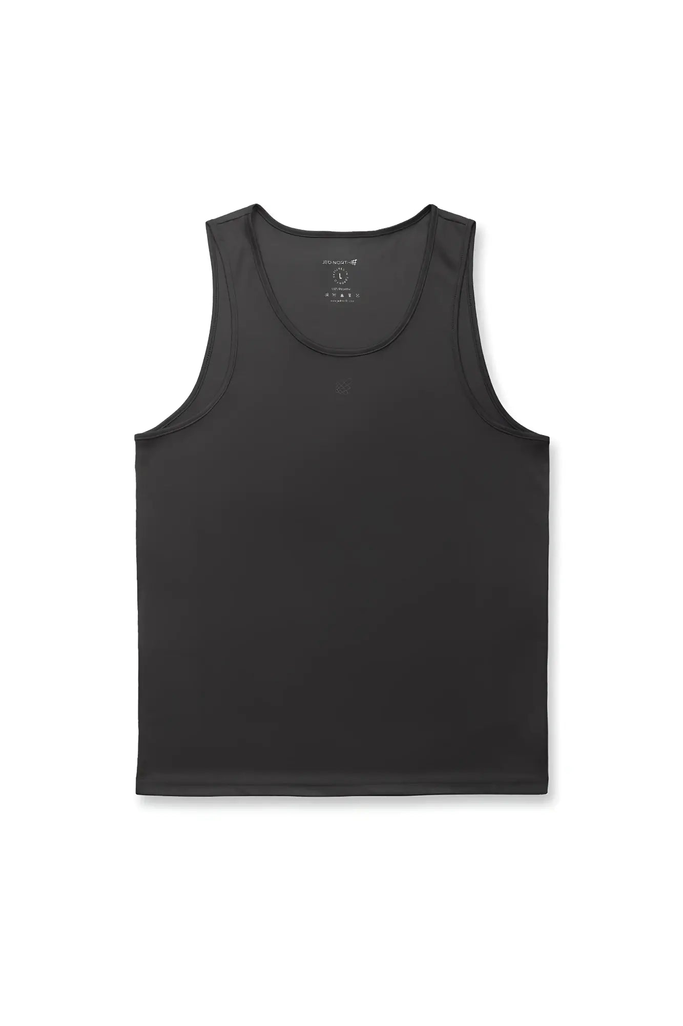 Jed North Alpha microfiber fast-dry gym tank top in obsidian black with smooth sleeveless design and subtle neckline tag