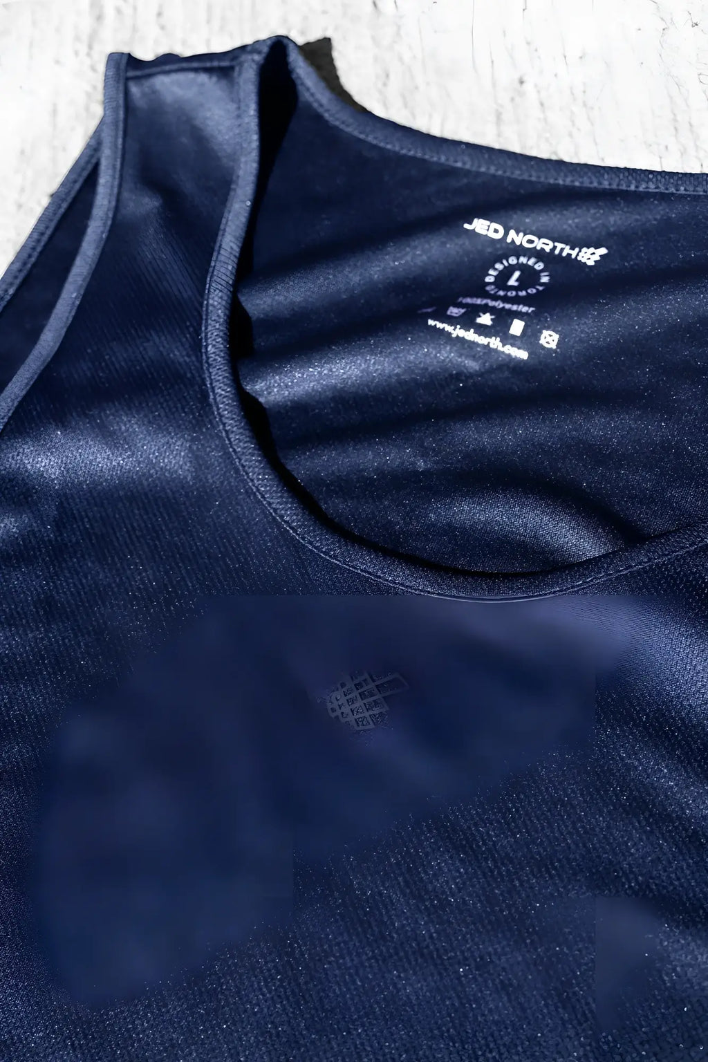 Jed north alpha microfiber fast-dry gym tank top in space blue with a subtle textured weave and soft stretchy fabric