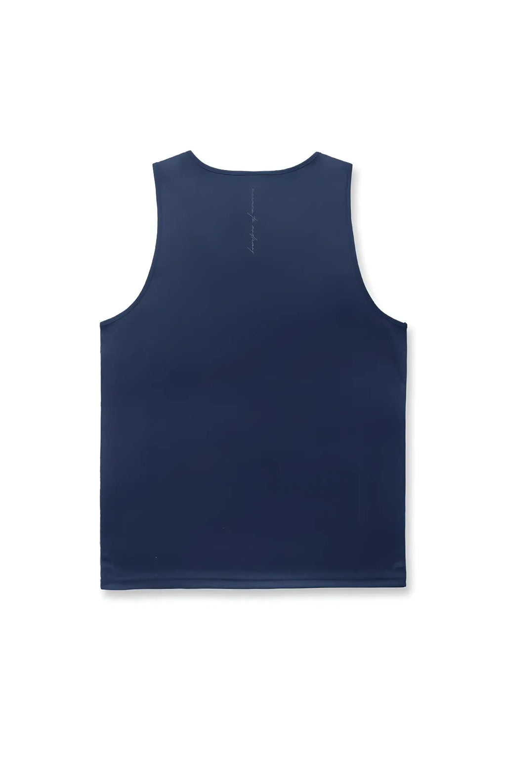 Back view of jed north alpha microfiber fast dry gym tank top in navy blue with subtle vertical stitching detail