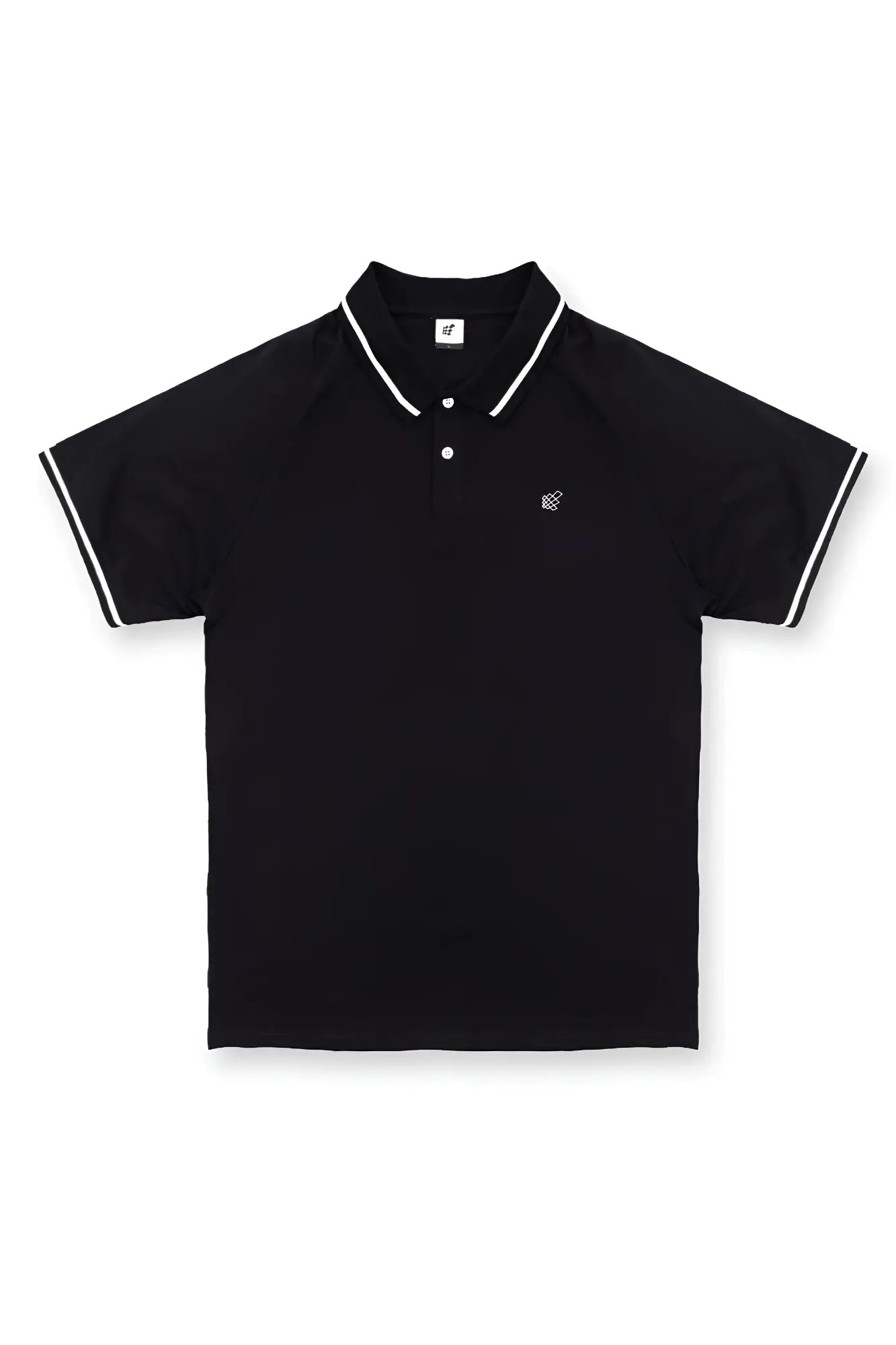 Black banded muscle-fit polo t-shirt with white collar and cuff trim and small embroidered logo on left chest