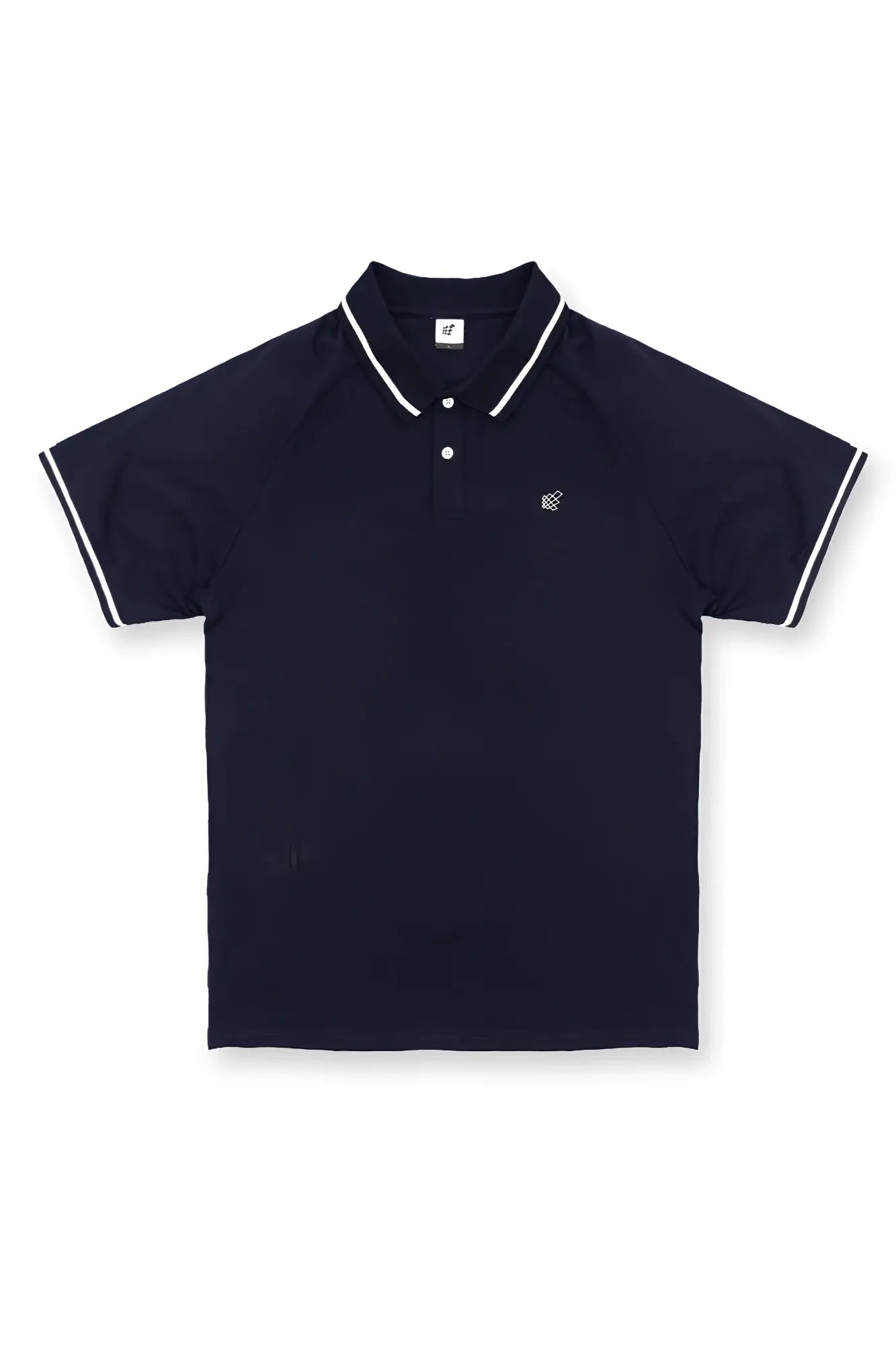 Navy banded muscle-fit polo t-shirt with white trim and embroidered logo on left chest in short sleeves