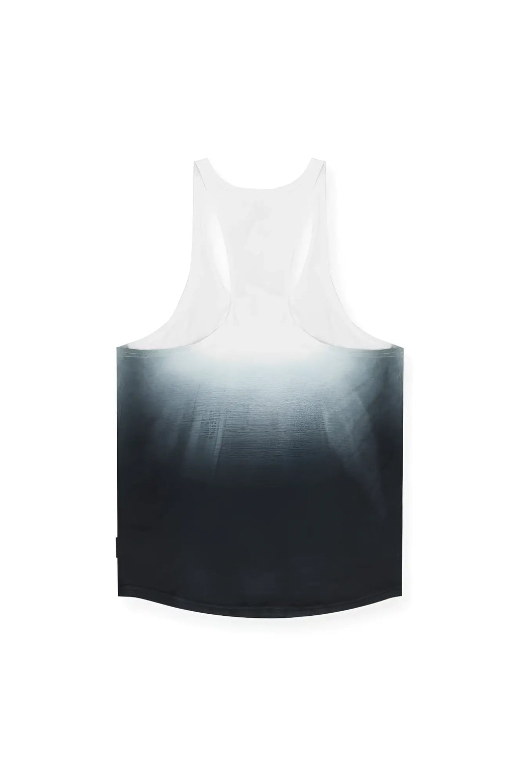 Classic bodybuilding racerback stringer tank top in black ombre with a sleek black and white gradient design