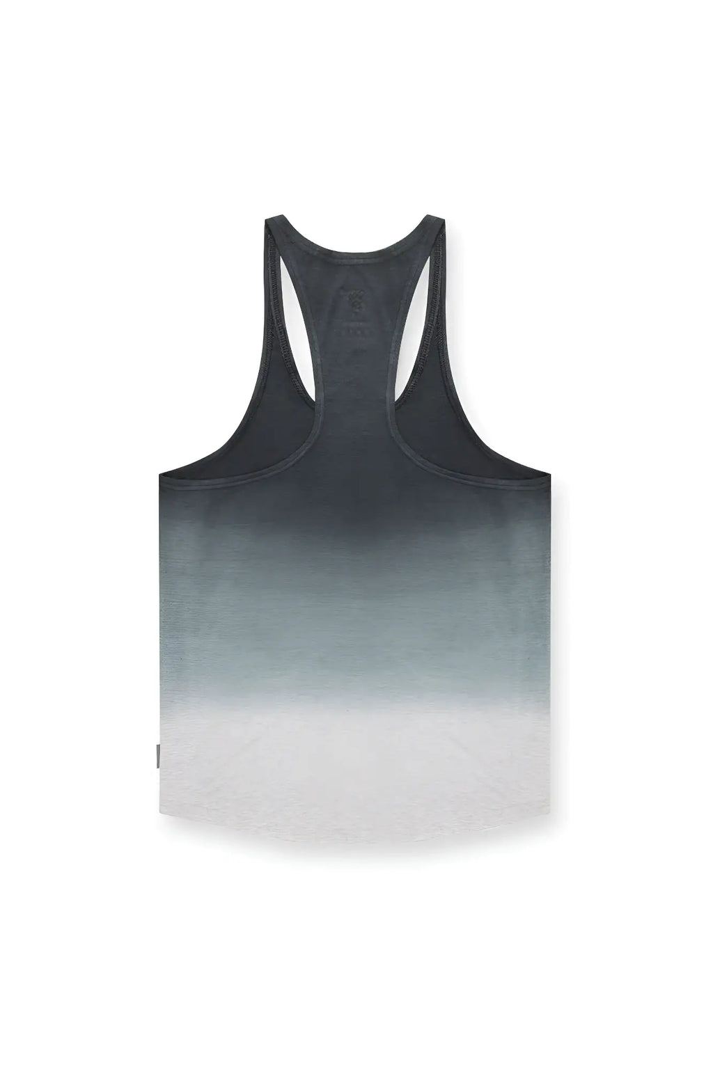 A sleek gray ombre bodybuilding racerback stringer tank top with a subtle textured black to white gradient