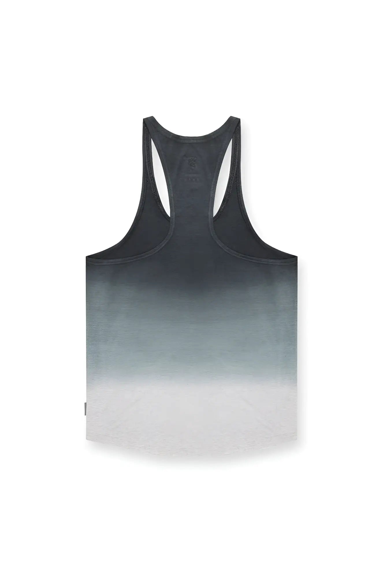 A sleek gray ombre bodybuilding racerback stringer tank top with a subtle textured black to white gradient