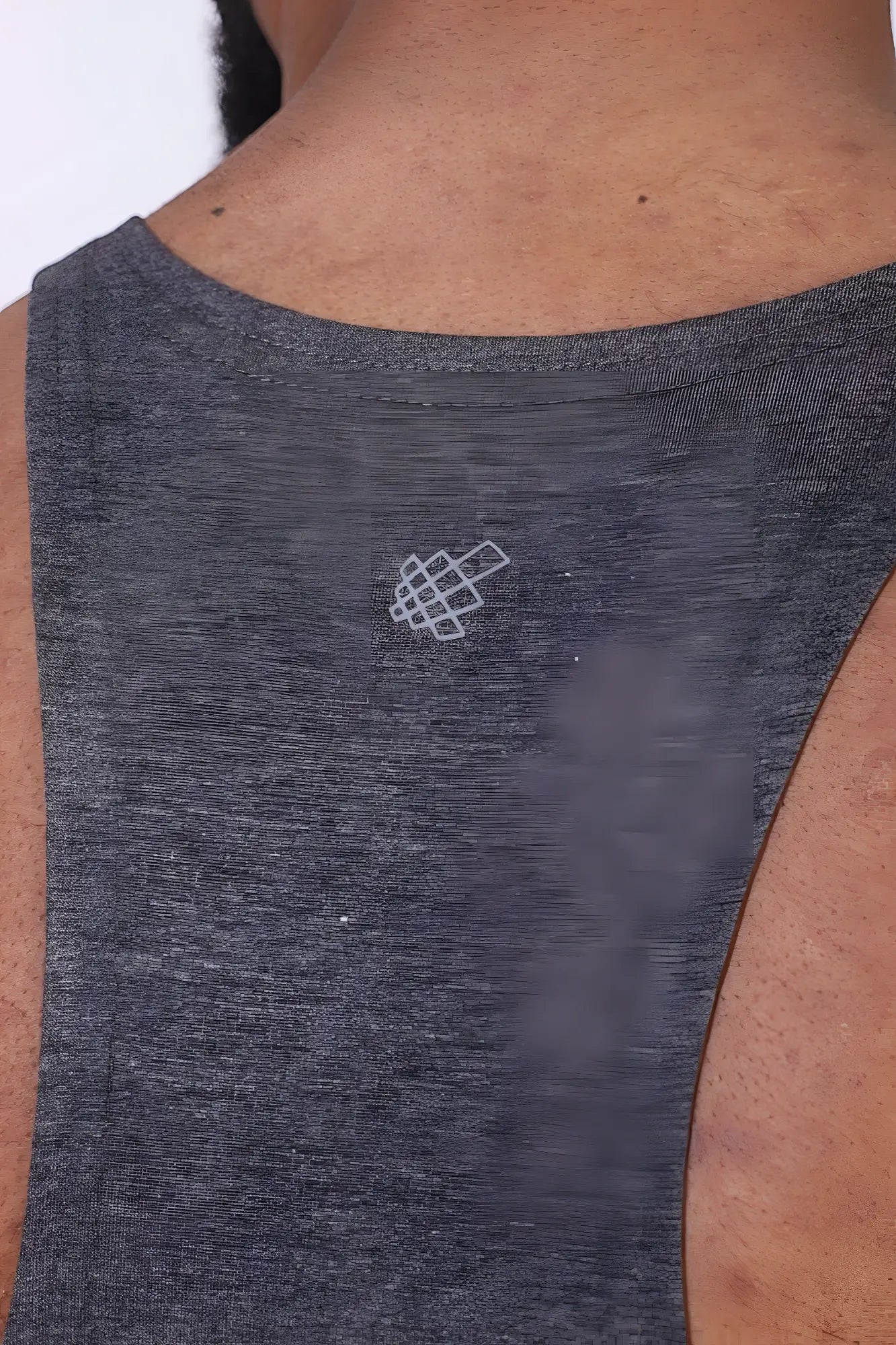Gray heathered jed north classic bodybuilding racerback stringer tank top with small white logo at neckline
