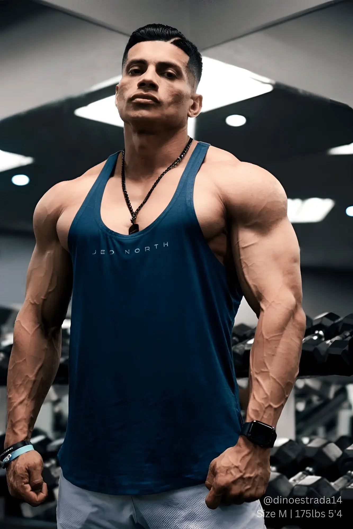 Navy sleeveless tank top with jed north logo printed in white designed for bodybuilding and gym workouts