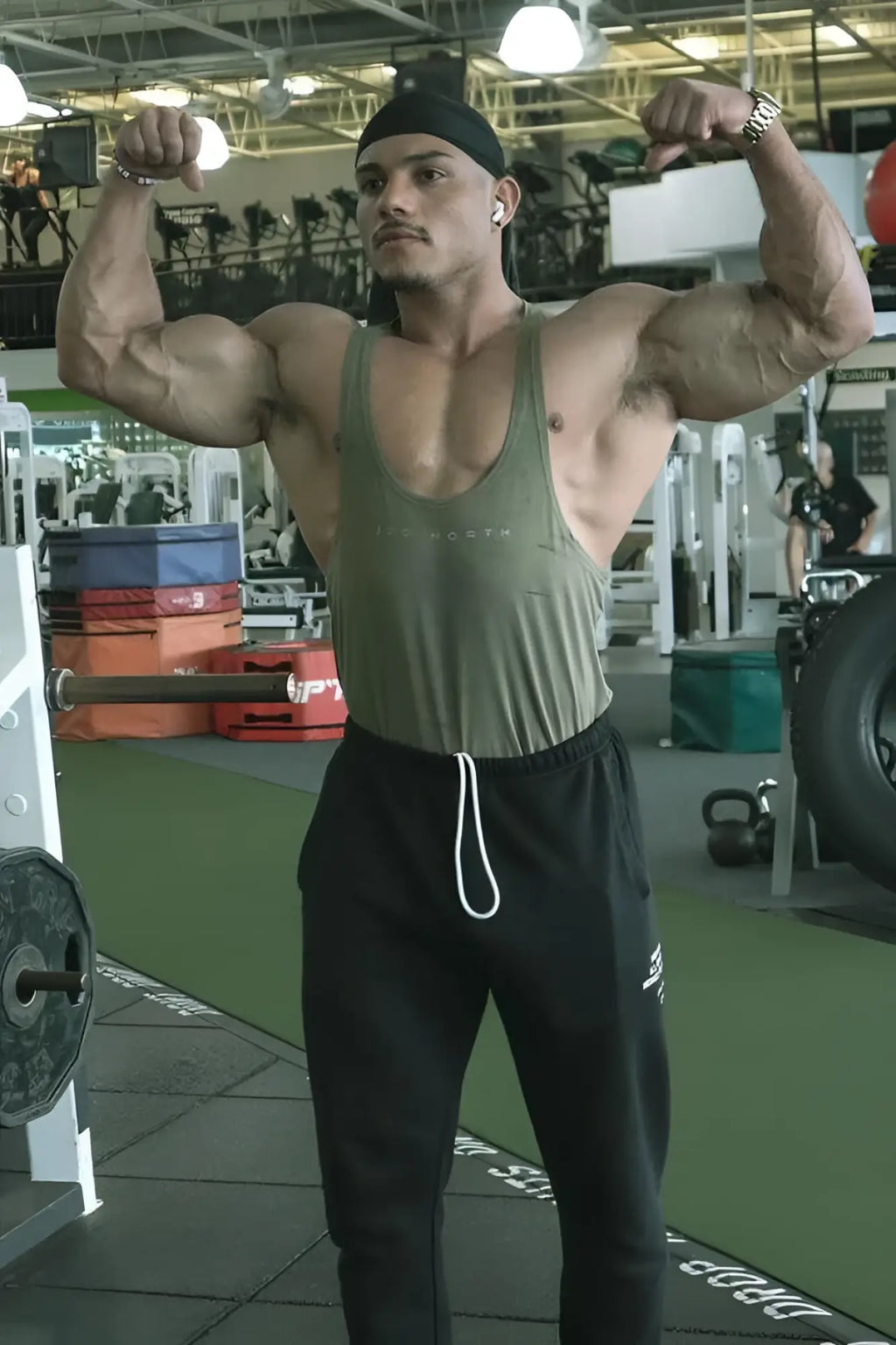 Olive green jed north classic bodybuilding racerback stringer tank top with subtle chest logo for gym wear