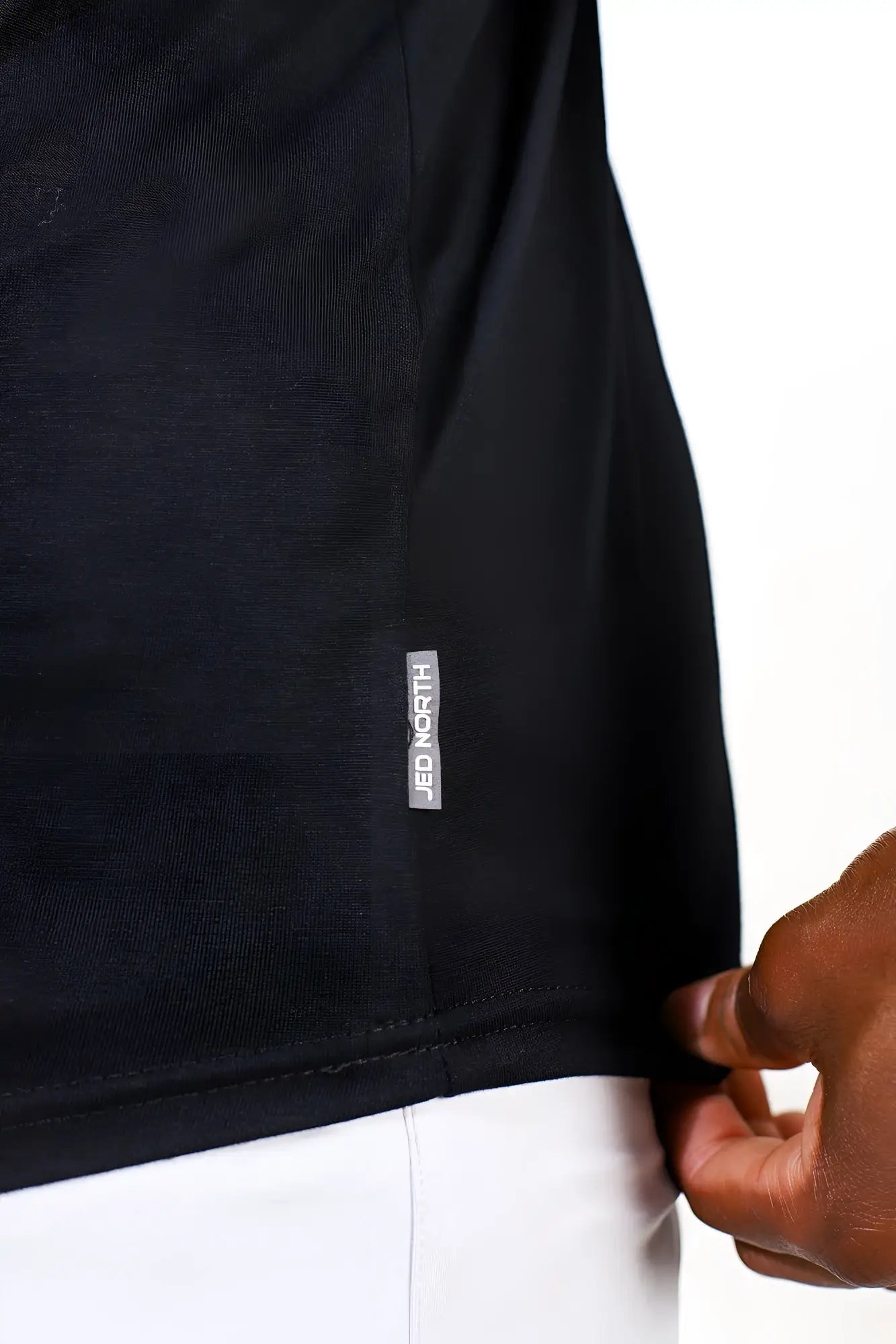 Black jed north classic bodybuilding racerback stringer t-shirt in black with subtle textured fabric and silver hem tag