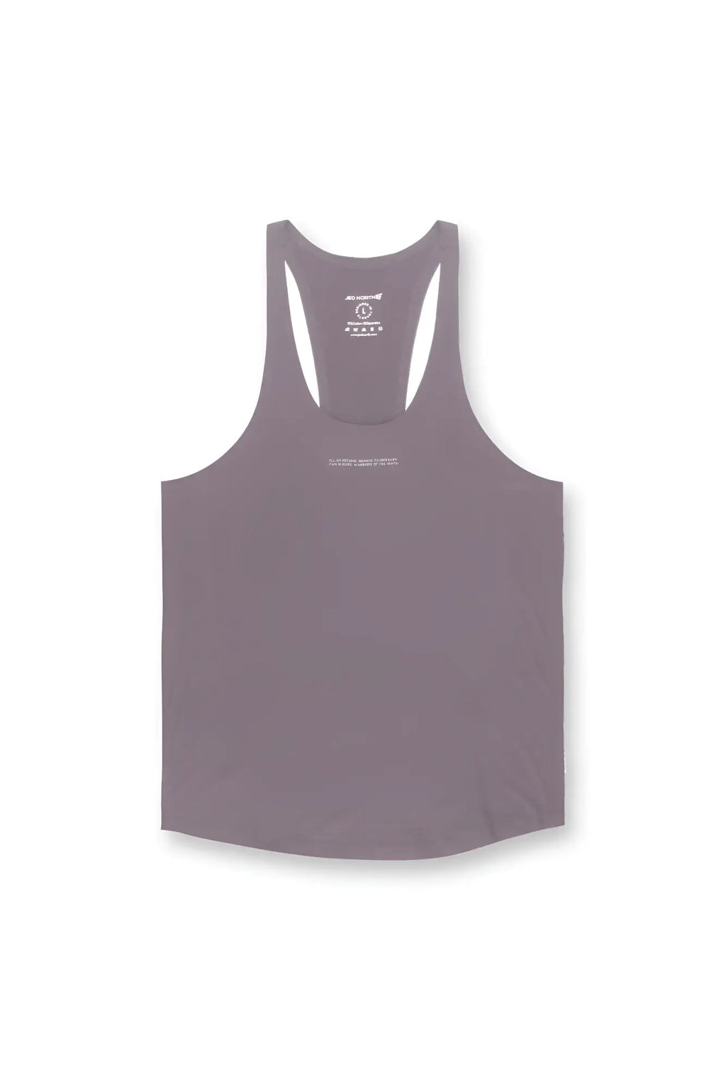 Classic bodybuilding racerback stringer gray tank top with smooth lightweight fabric and subtle white branding at neckline