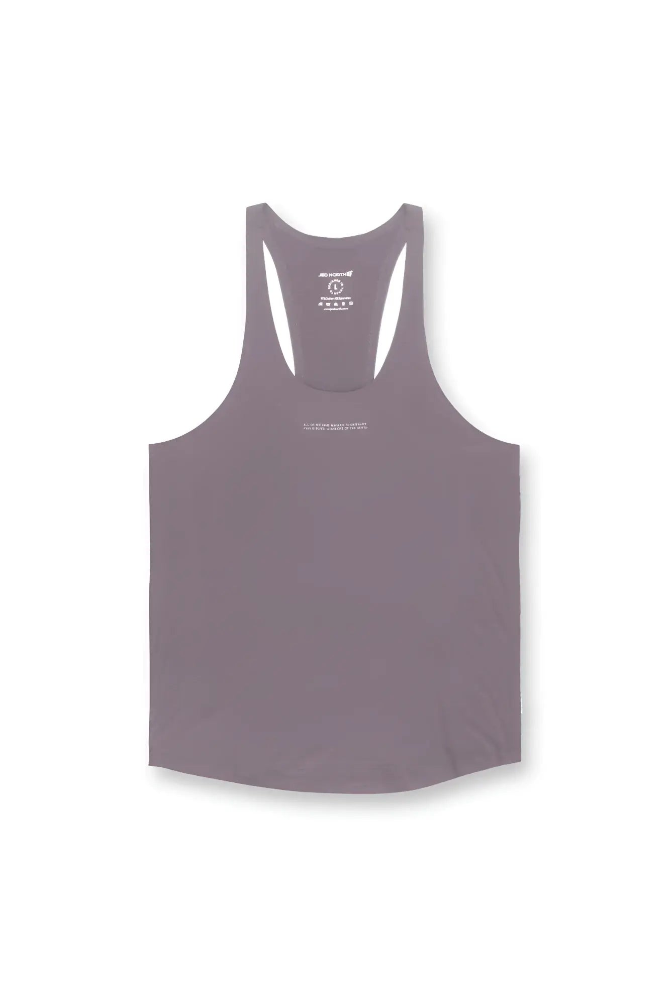 Classic bodybuilding racerback stringer gray tank top with smooth lightweight fabric and subtle white branding at neckline