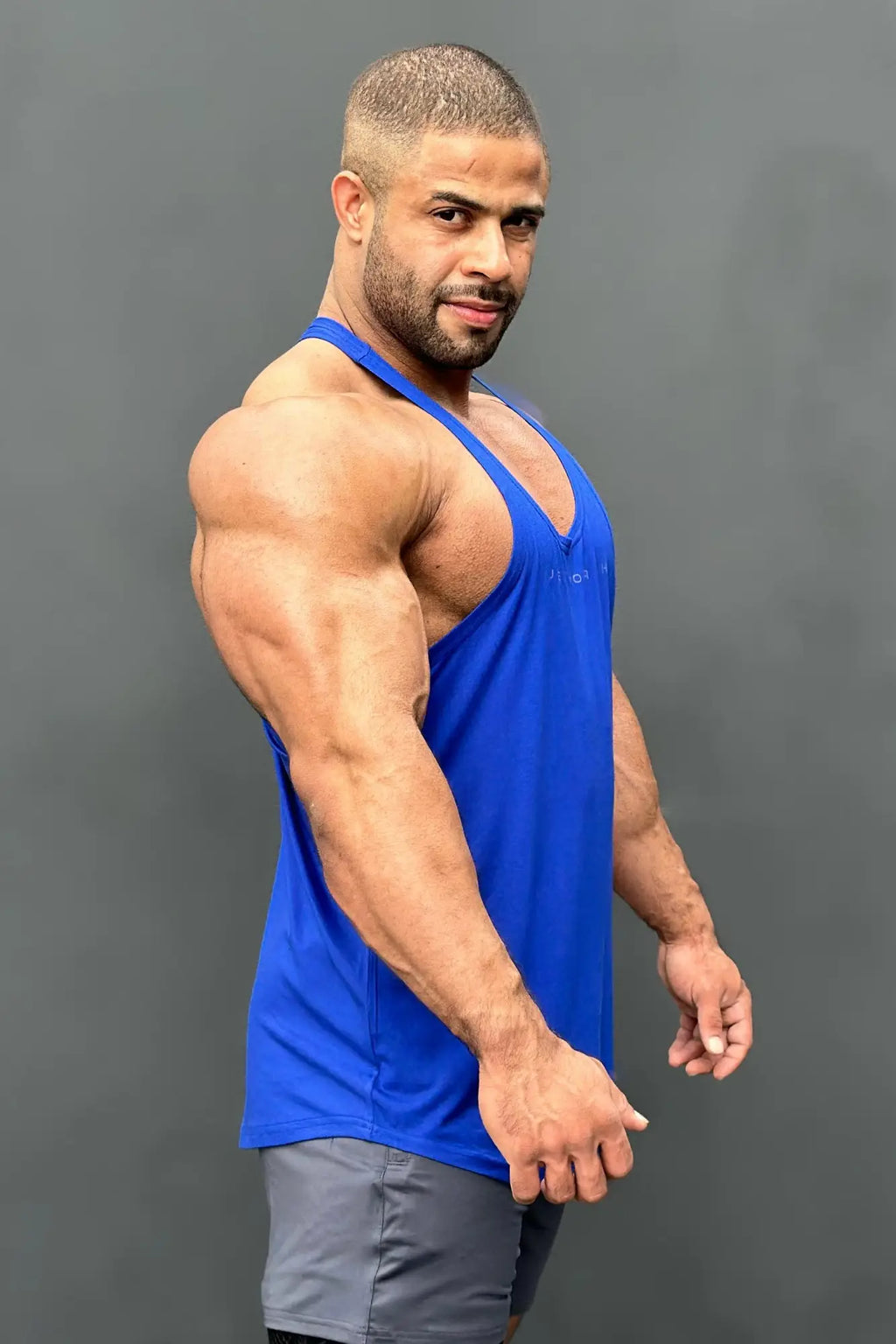 Royal blue classic bodybuilding racerback stringer tank top with v-neck sleeveless design for athletic use