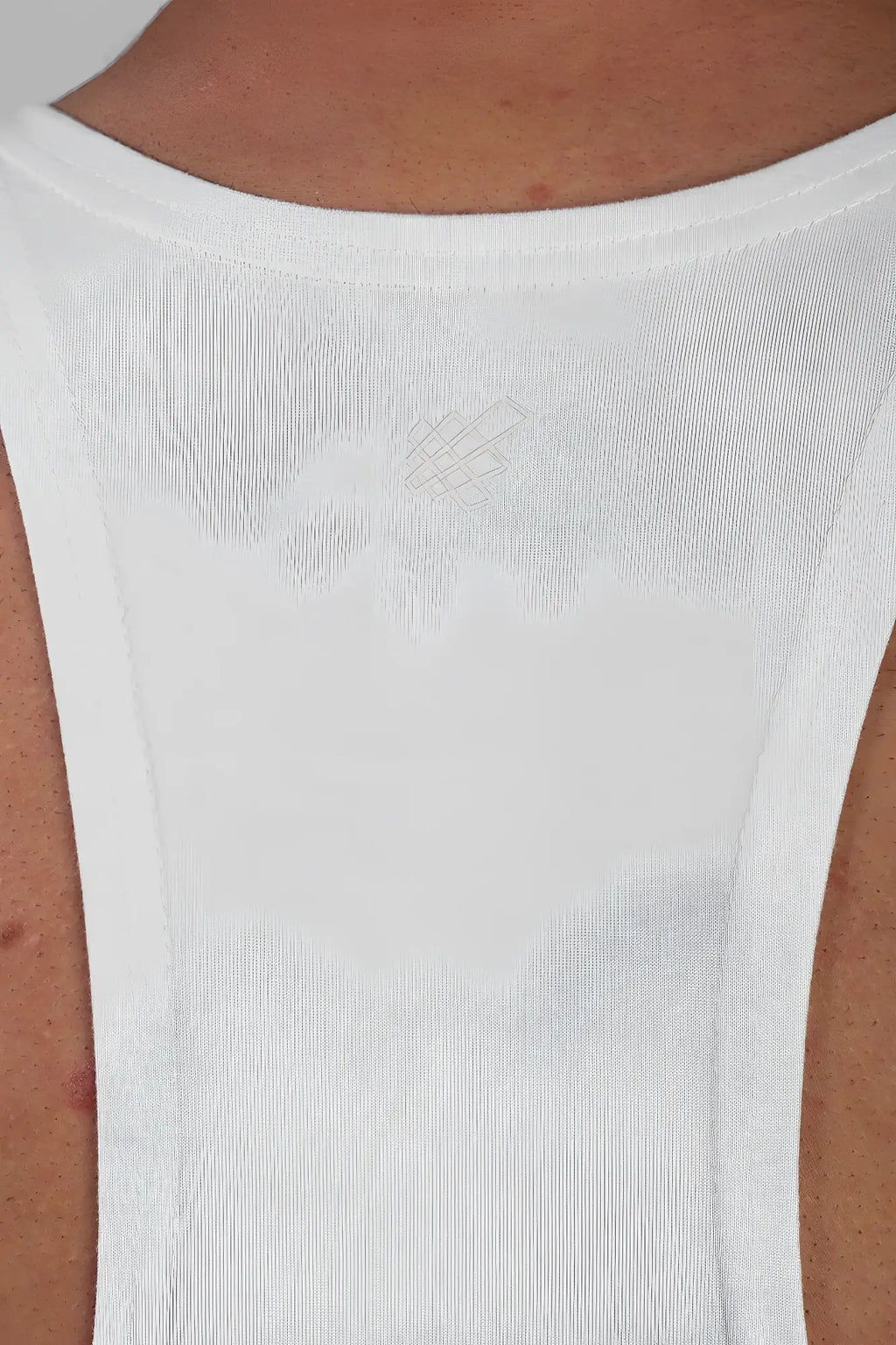 Classic bodybuilding racerback stringer white ribbed tank top with subtle logo near the neckline for gym wear