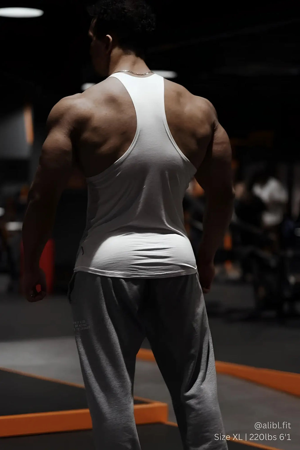 White racerback tank top made of soft cotton fabric from classic bodybuilding racerback stringer collection