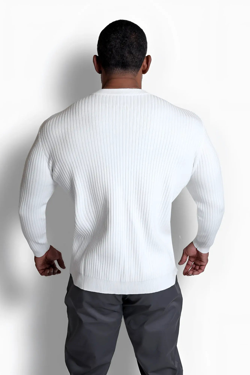 Classic henley sweater cream white ribbed knit with crew neck and long sleeves for casual wear