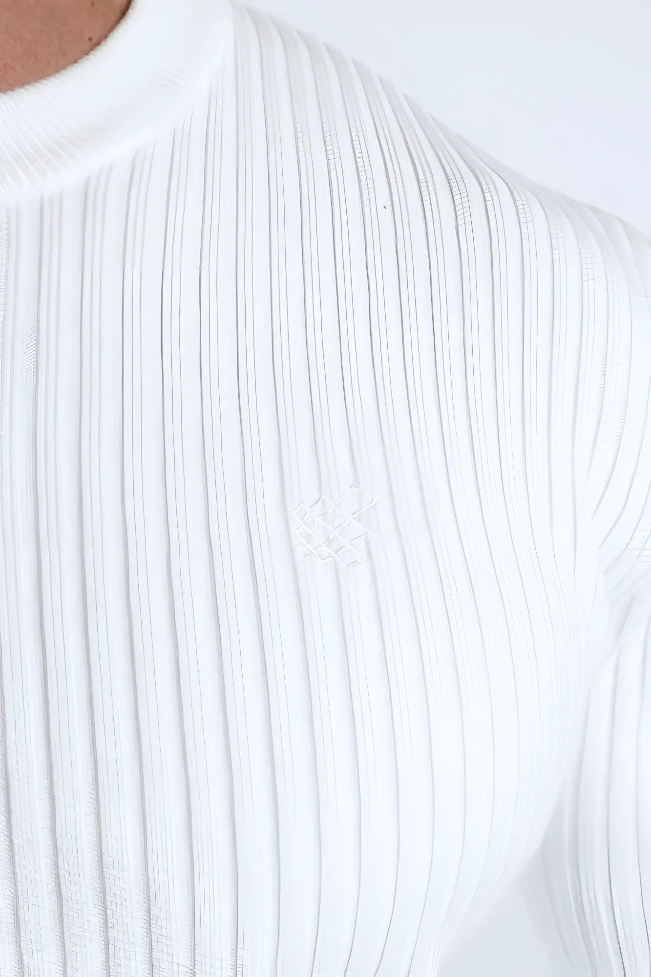 Classic Henley sweater cream ribbed knit with subtle embroidered logo on the chest for casual wear