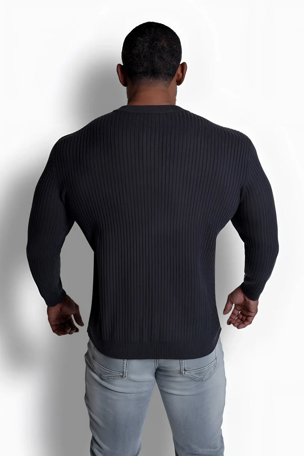 Classic henley sweater dark gray black ribbed long sleeve crew neck knit perfect for casual wear