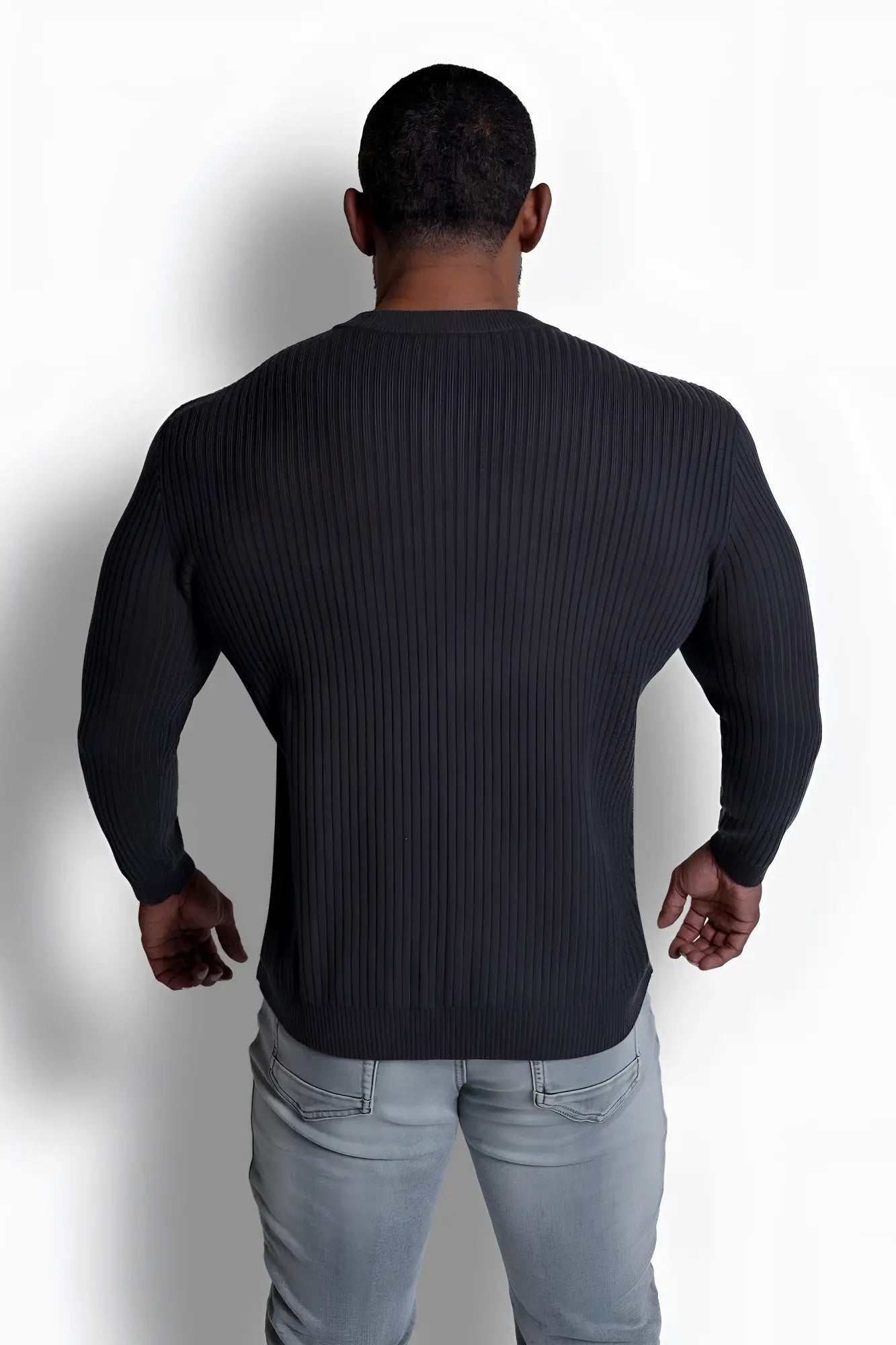 Classic henley sweater dark gray black ribbed long sleeve crew neck knit perfect for casual wear