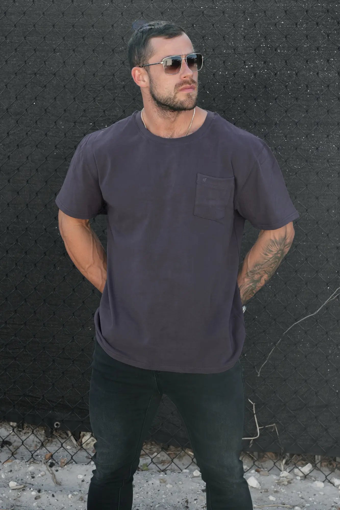 Jed North classic premium dark gray short-sleeved t-shirt with chest pocket made from soft breathable fabric