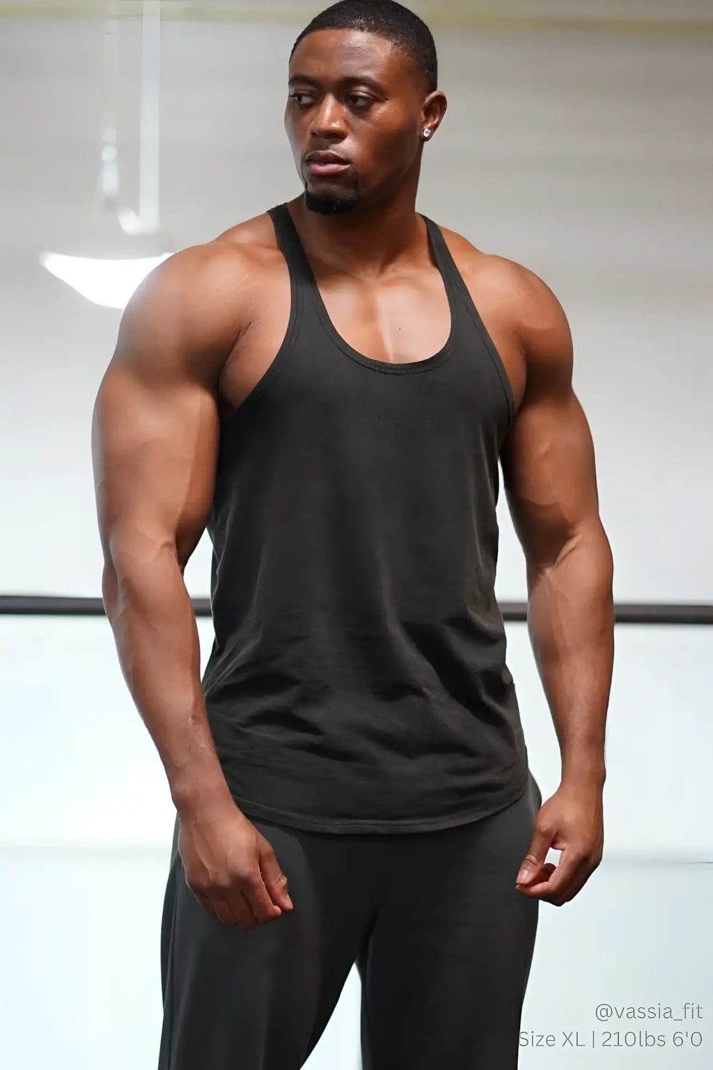 Black Jed North classic vintage washed racerback stringer tank top with simple fitted design in charcoal color