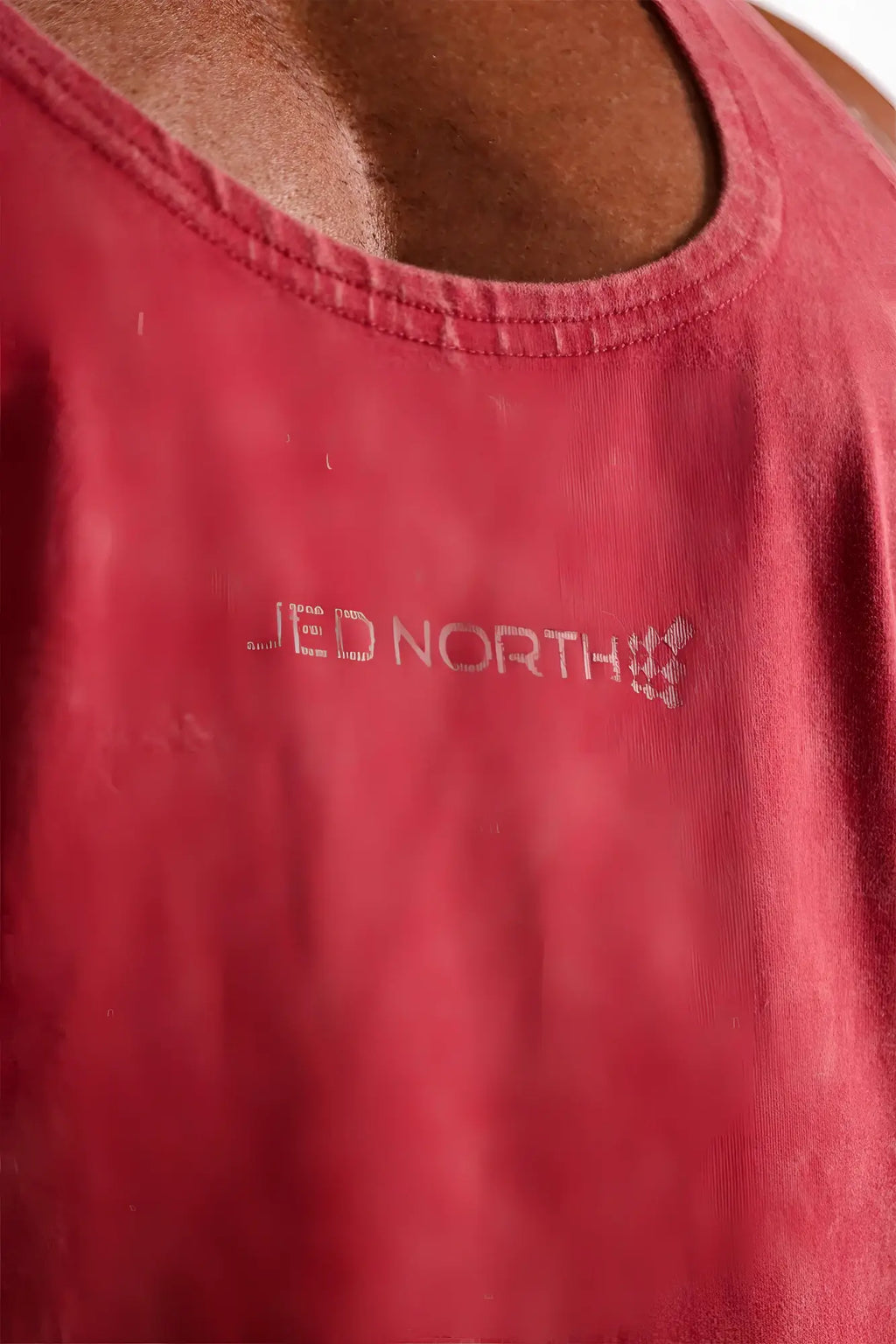 Faded red cotton jed north classic vintage washed racerback stringer tank top with subtle embroidered logo
