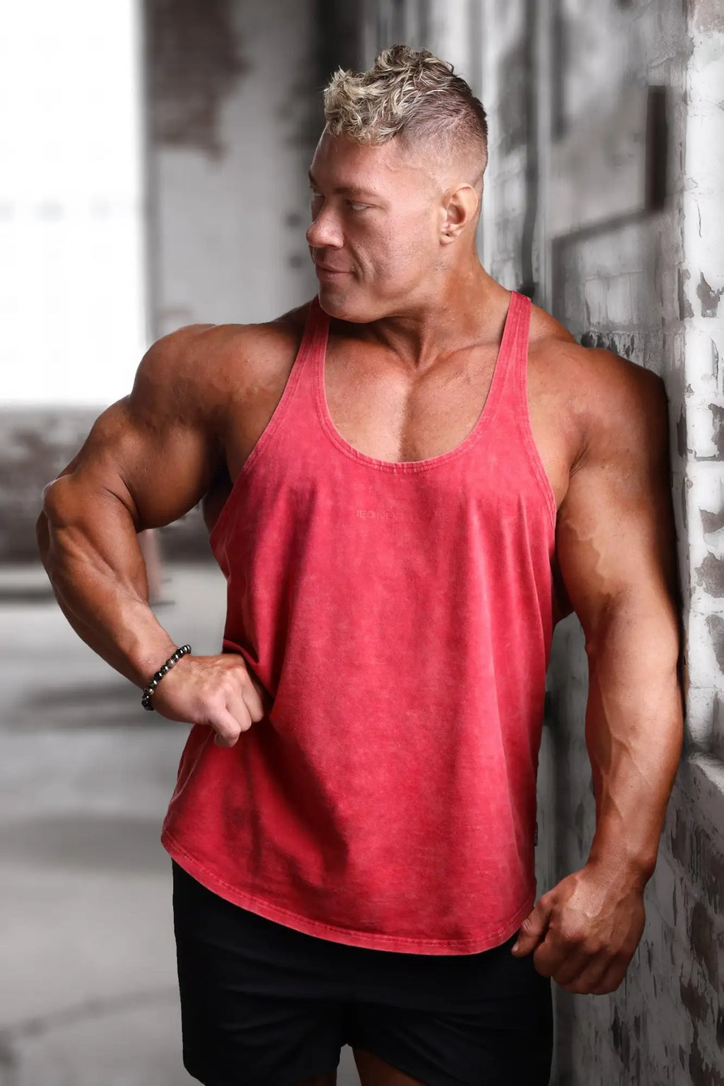 Jed north classic vintage washed racerback stringer crimson red muscle tank top with a lightweight breathable fabric