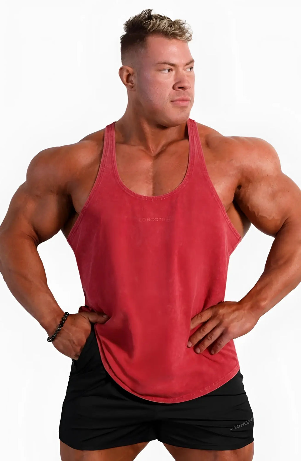 Jed north classic vintage washed racerback stringer crimson red muscle tank top with relaxed fit and faded texture