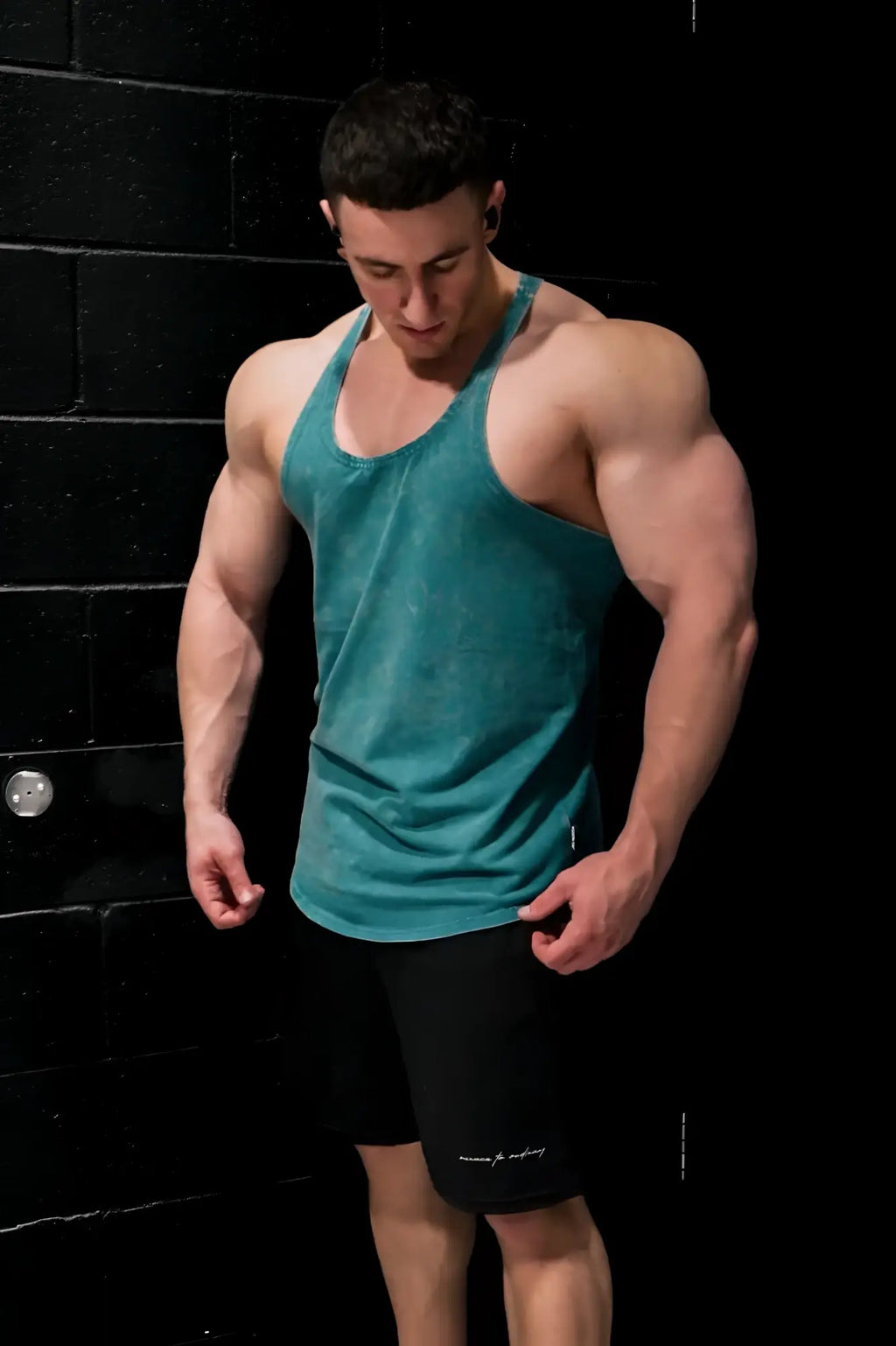 Teal jed north classic vintage washed racerback stringer muscle tank top showing deep sea color and racerback design