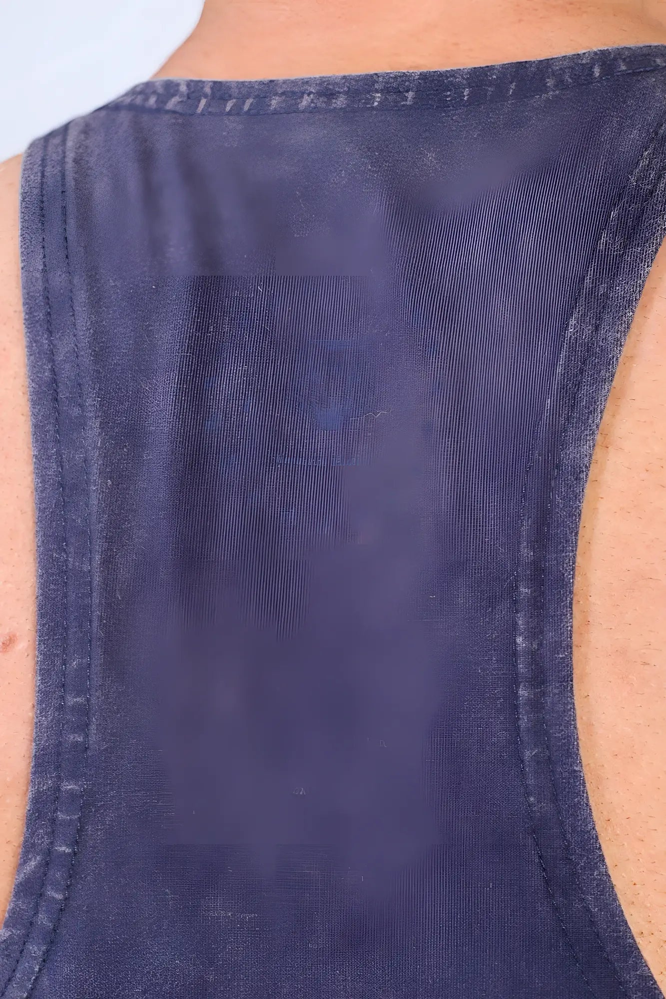 Dark blue denim tank top with relaxed fit and visible stitching jed north classic vintage washed racerback stringer navy