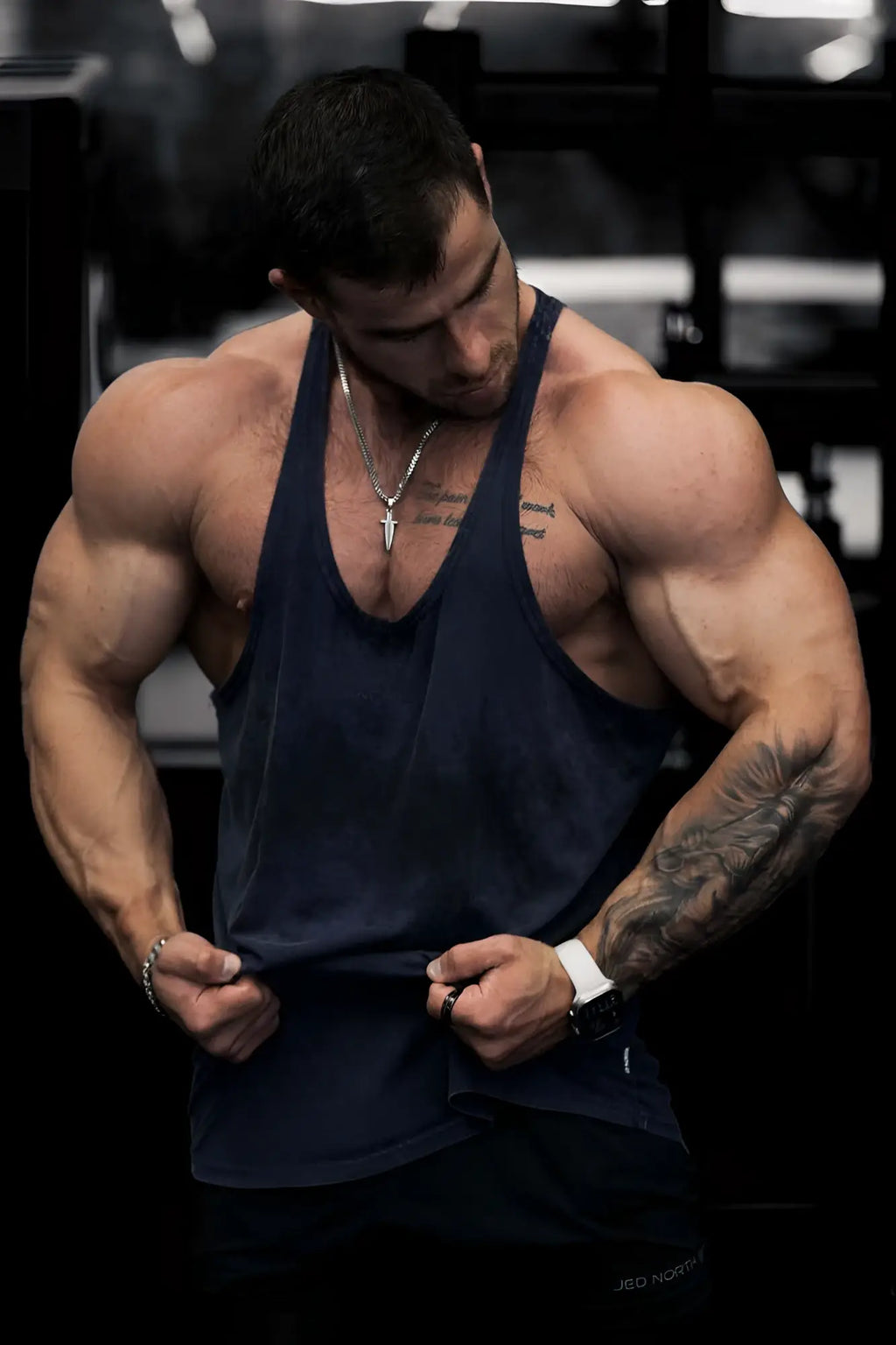 Dark navy blue muscle tank top jed north classic vintage washed racerback stringer ideal for workouts