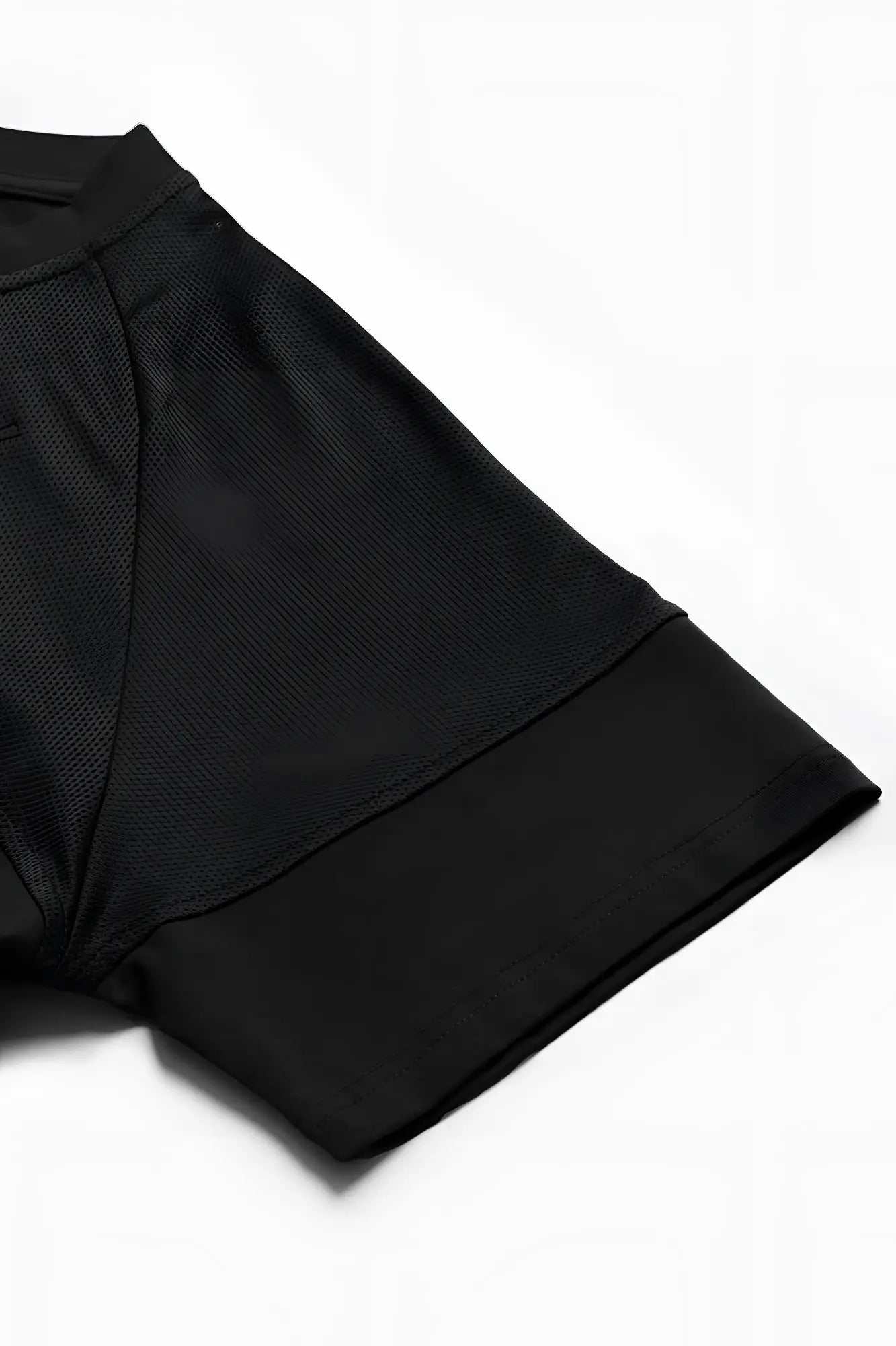 Black jed north core mesh workout t shirt 2.0 with mesh panel on shoulder and solid fabric sleeve