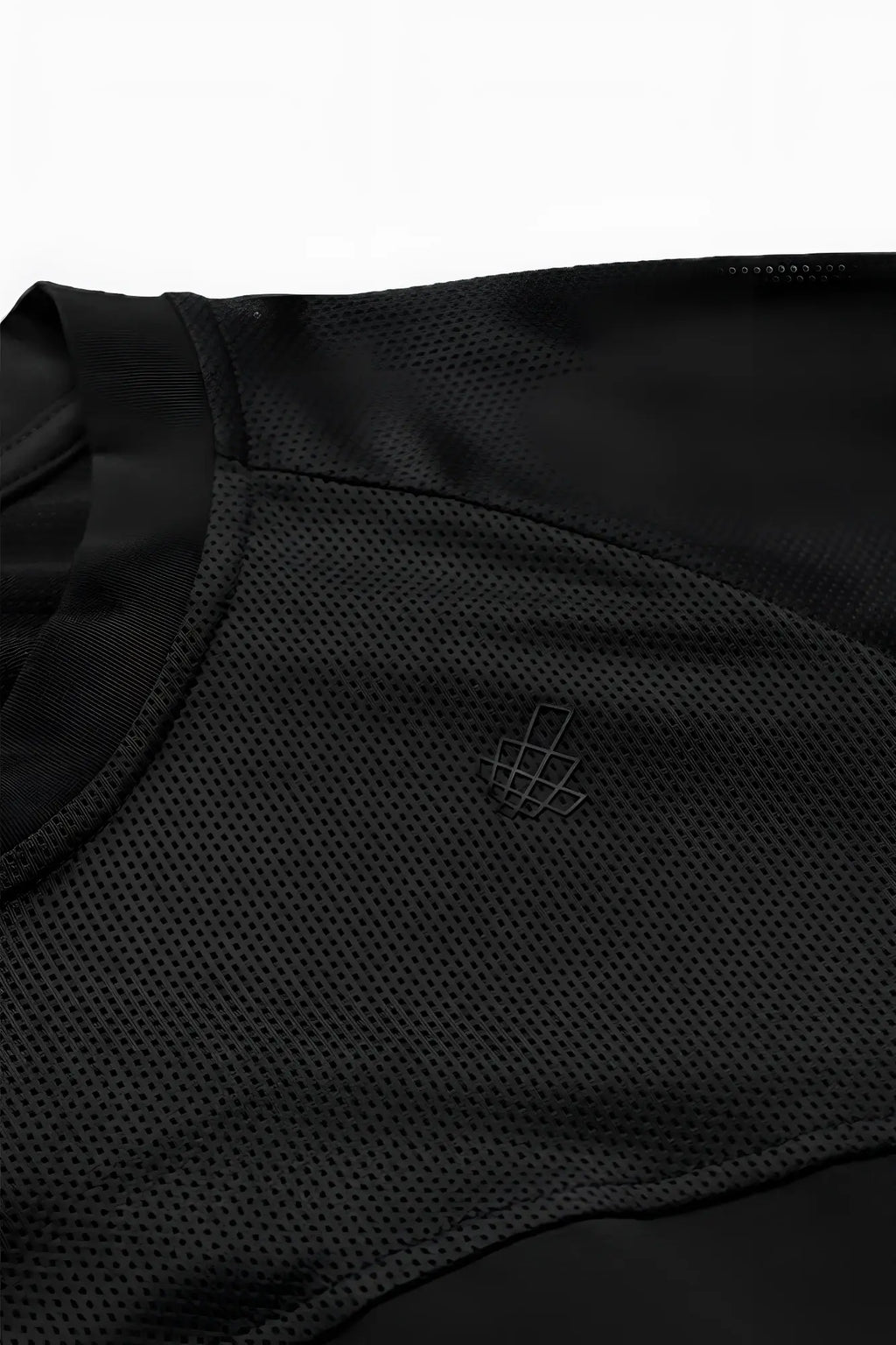 Jed north core mesh workout t-shirt 2.0 black black mesh athletic shirt with subtle geometric logo embroidered on chest