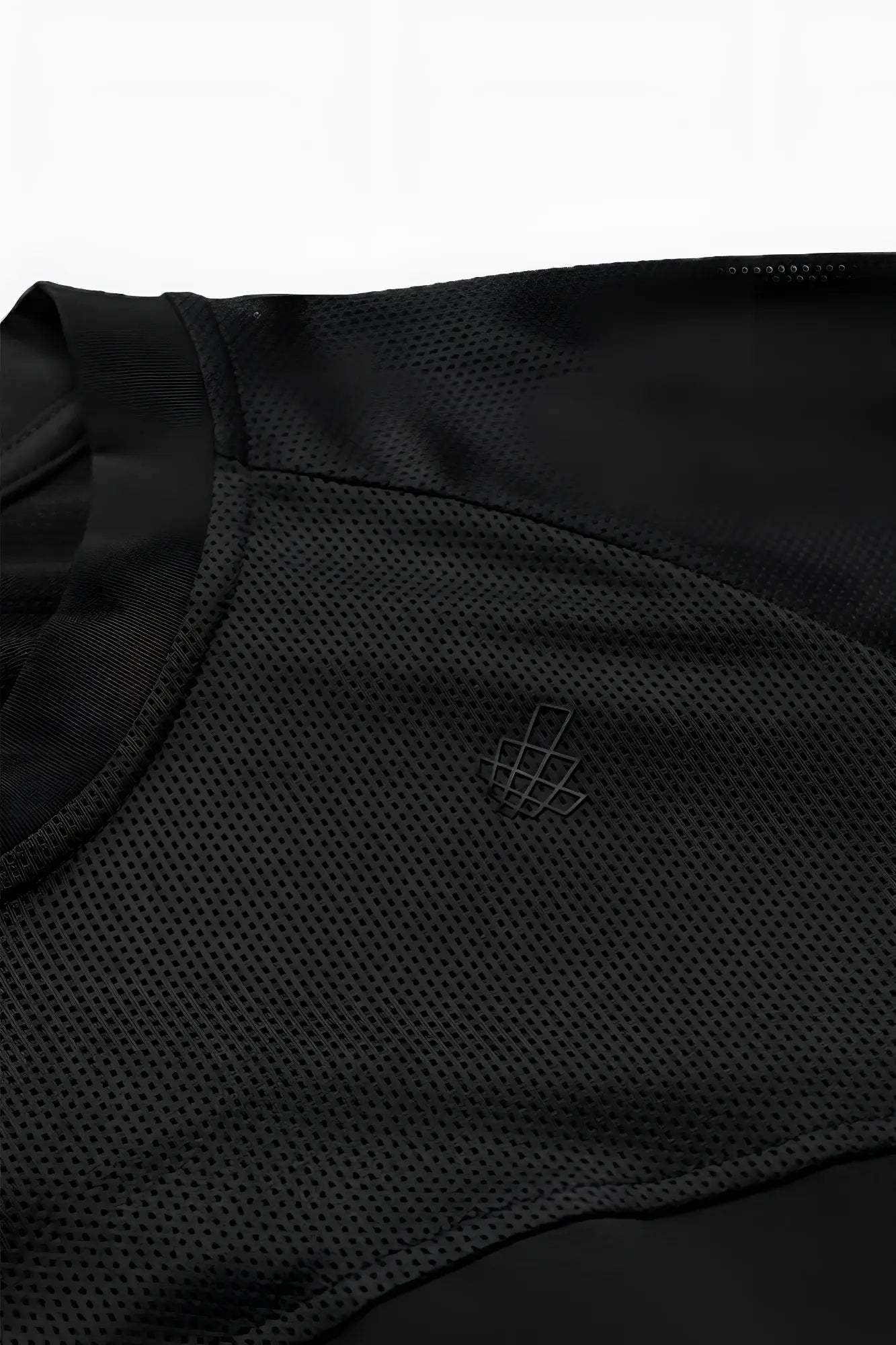 Jed north core mesh workout t-shirt 2.0 black black mesh athletic shirt with subtle geometric logo embroidered on chest