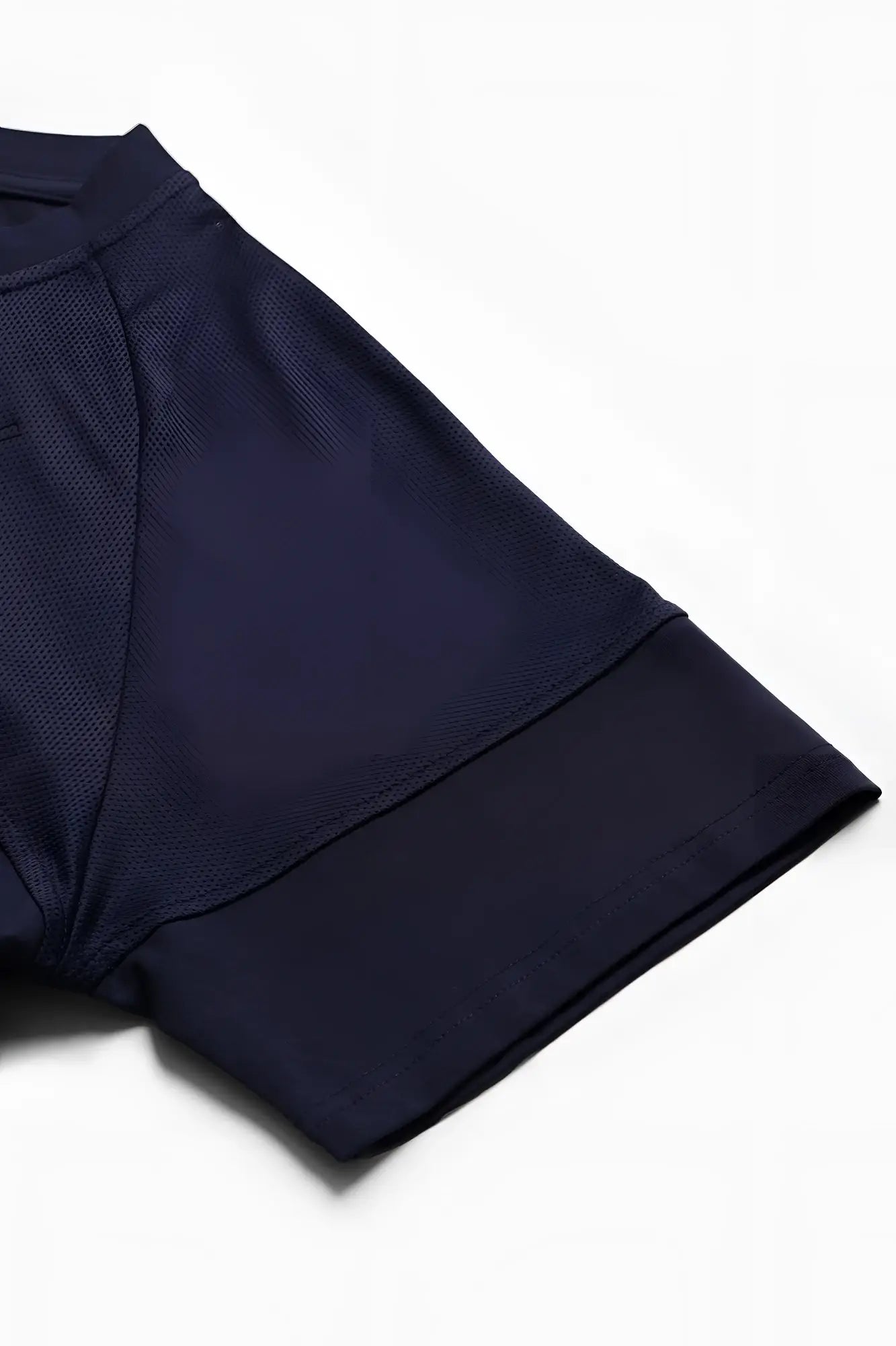Navy blue jed north core mesh workout t shirt 2.0 with textured fabric and solid ribbed cuffs for athletic use