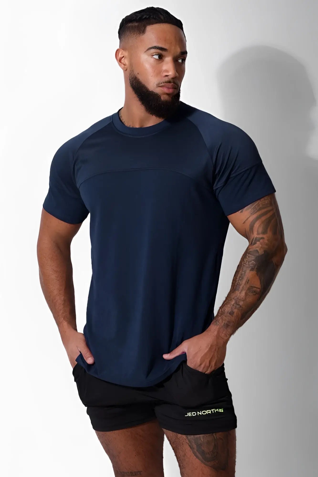 Navy blue Jed North Core Mesh Workout T-shirt 2.0 with raglan sleeves made for athletic performance