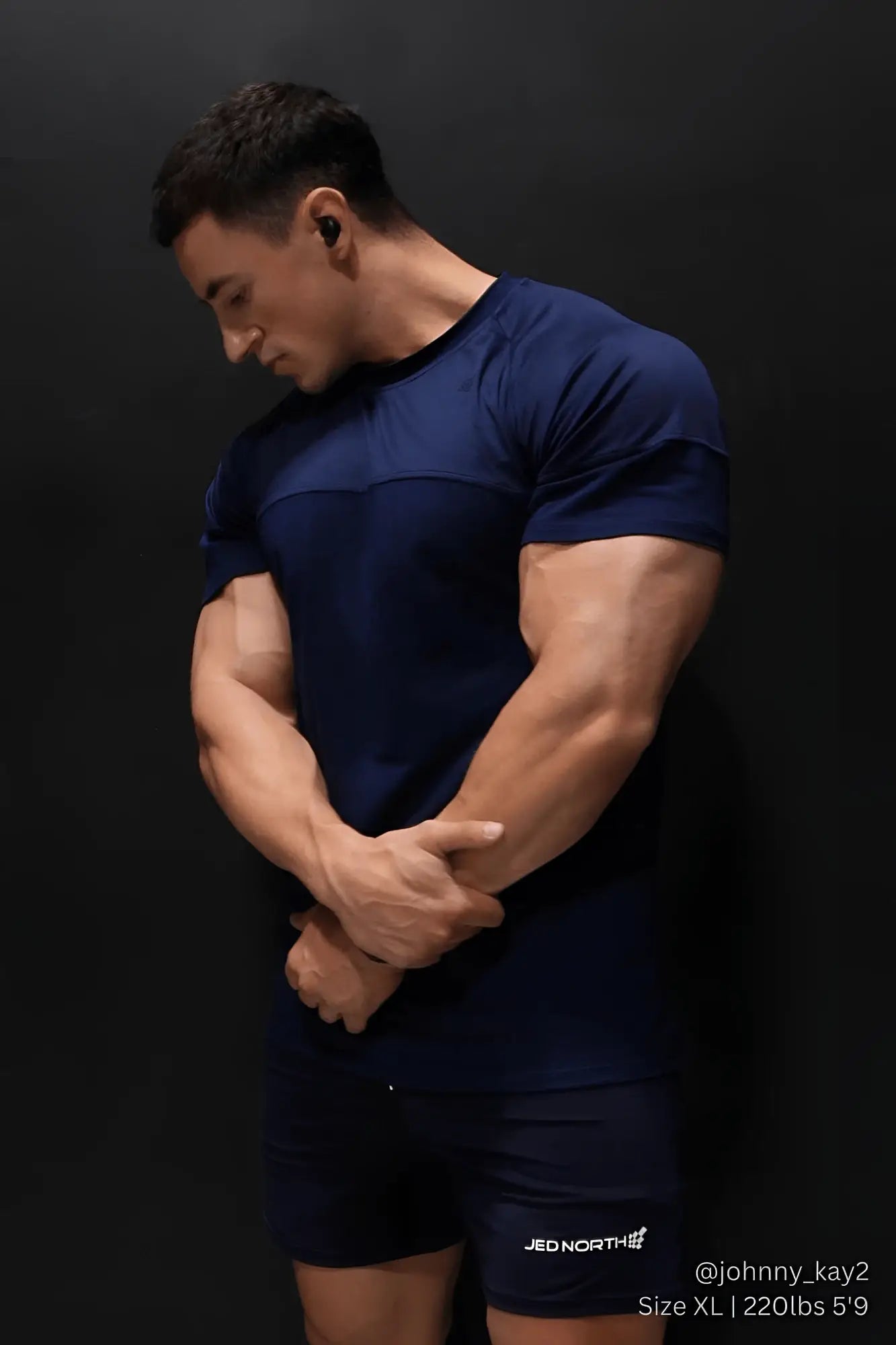 Navy blue Jed North Core Mesh Workout T shirt 2.0 with subtle color block design and short sleeves for athletic use