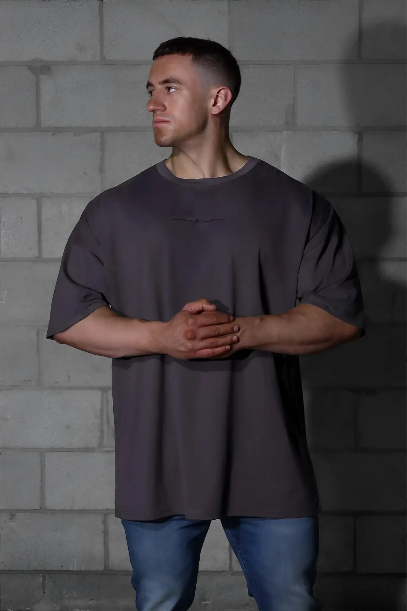Jed North Energy oversized t shirt dark gray with relaxed fit crewneck and subtle front seam detail