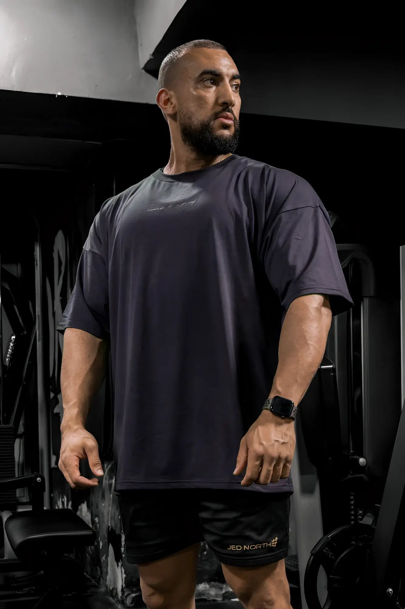 Jed North Energy oversized dark gray t-shirt with short sleeves and a subtle chest logo in soft breathable fabric