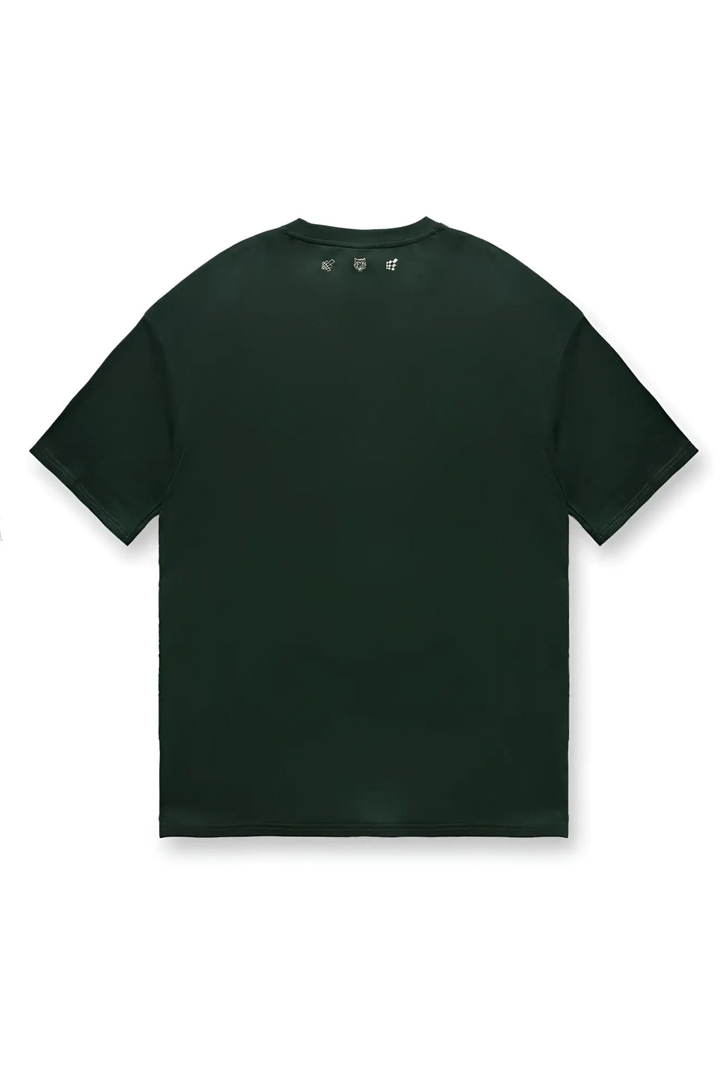 Dark green oversized jed north energy short-sleeved t-shirt with subtle white logo at the neckline