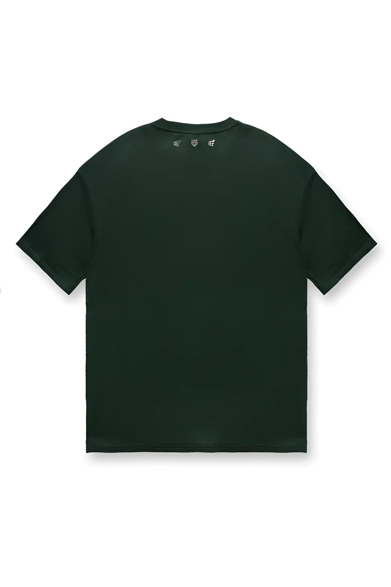 Dark green oversized jed north energy short-sleeved t-shirt with subtle white logo at the neckline